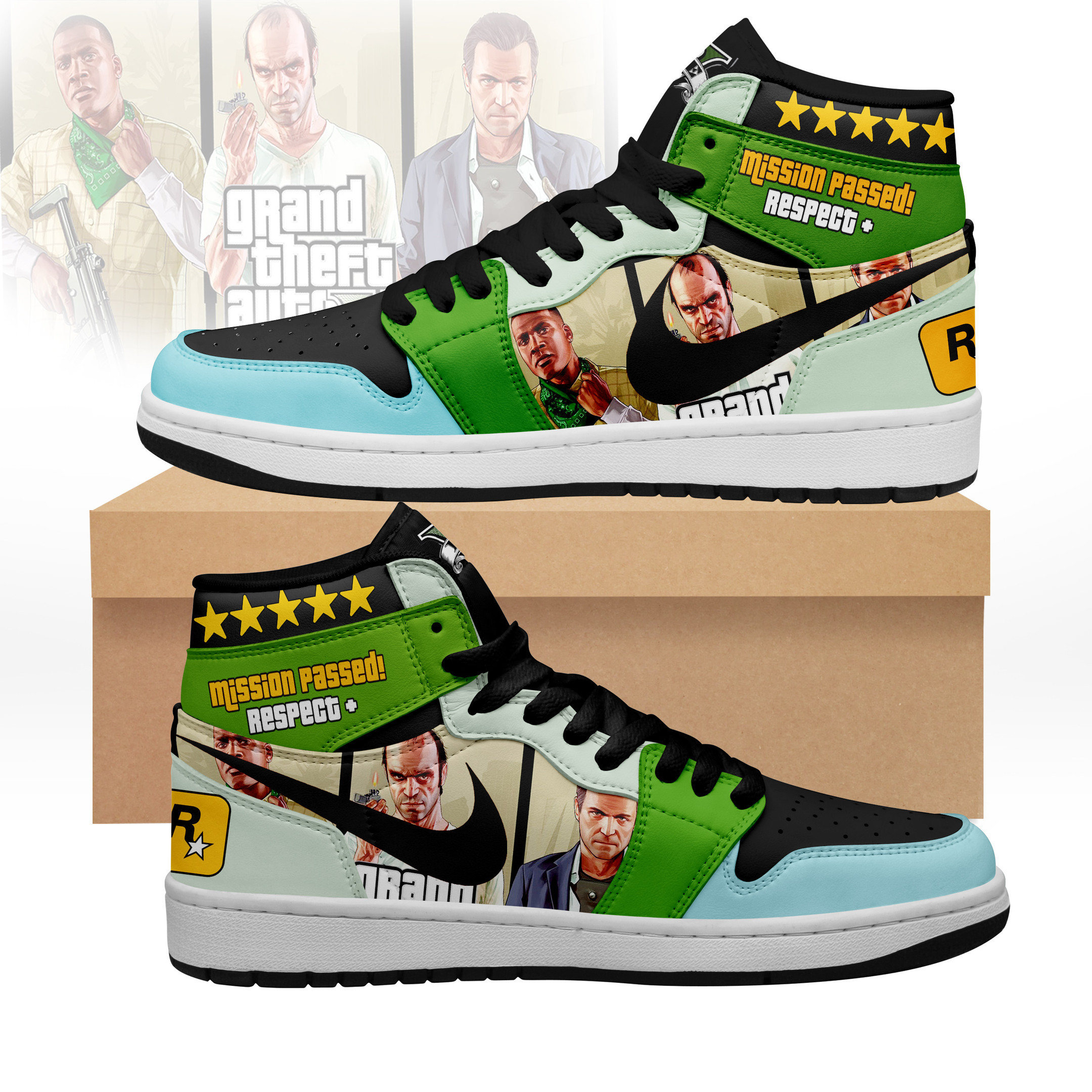 JWFancy Grand Theft Auto AJ1 High Sneakers Shoes For Men And Women