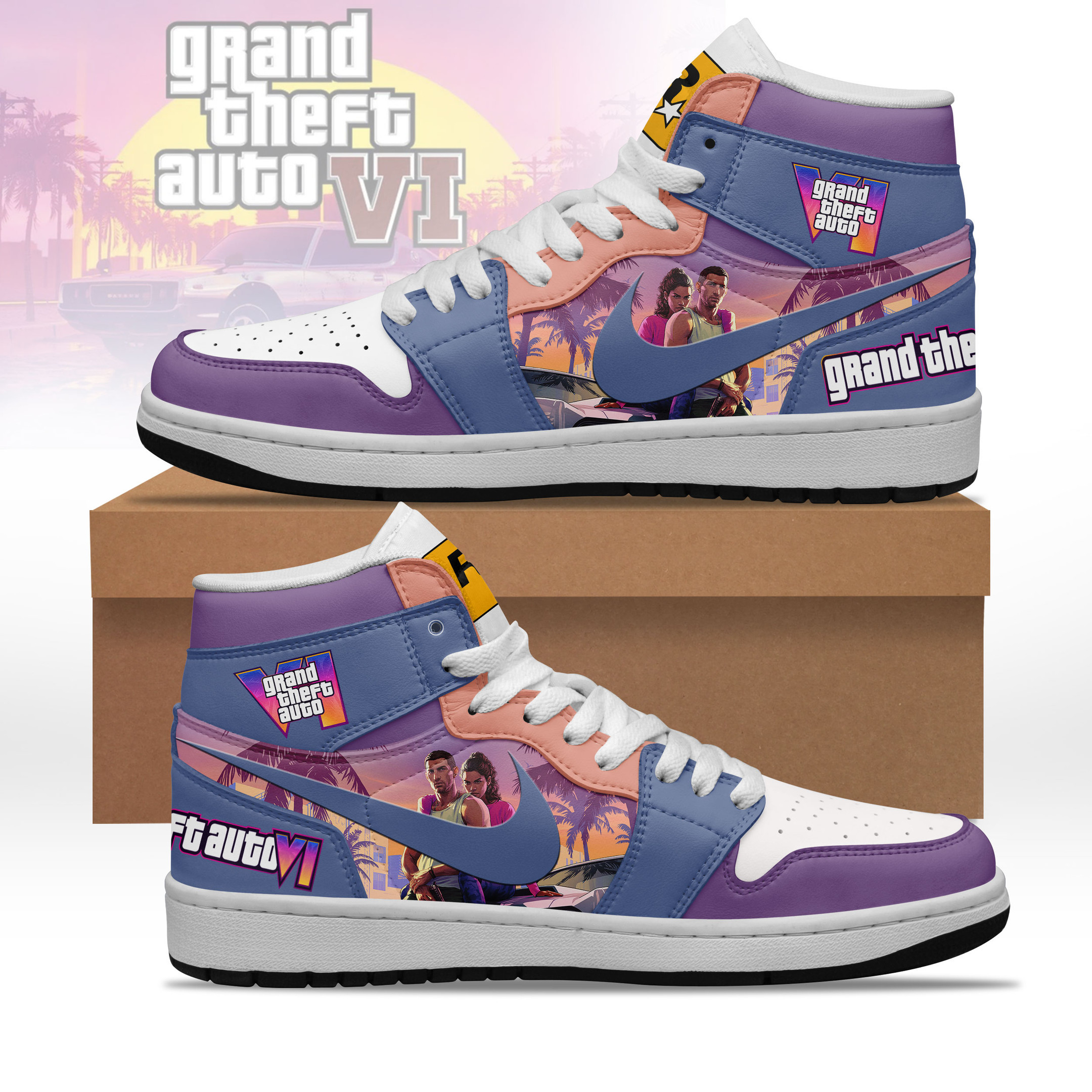 JWFancy Grand Theft Auto VI AJ1 High Sneakers Shoes For Men And Women