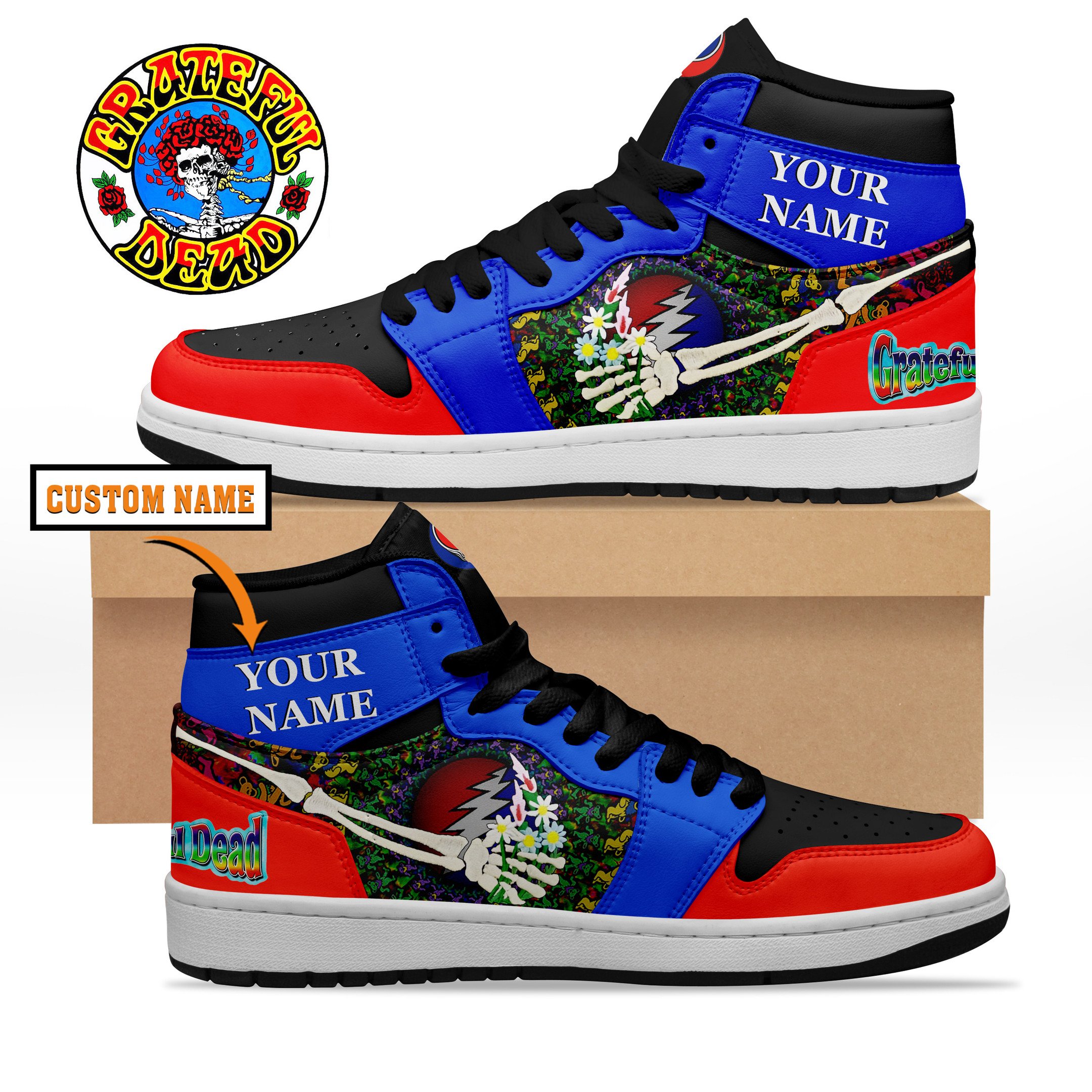 JWFancy Grateful Dead AJ1 High Sneakers Shoes For Men And Women
