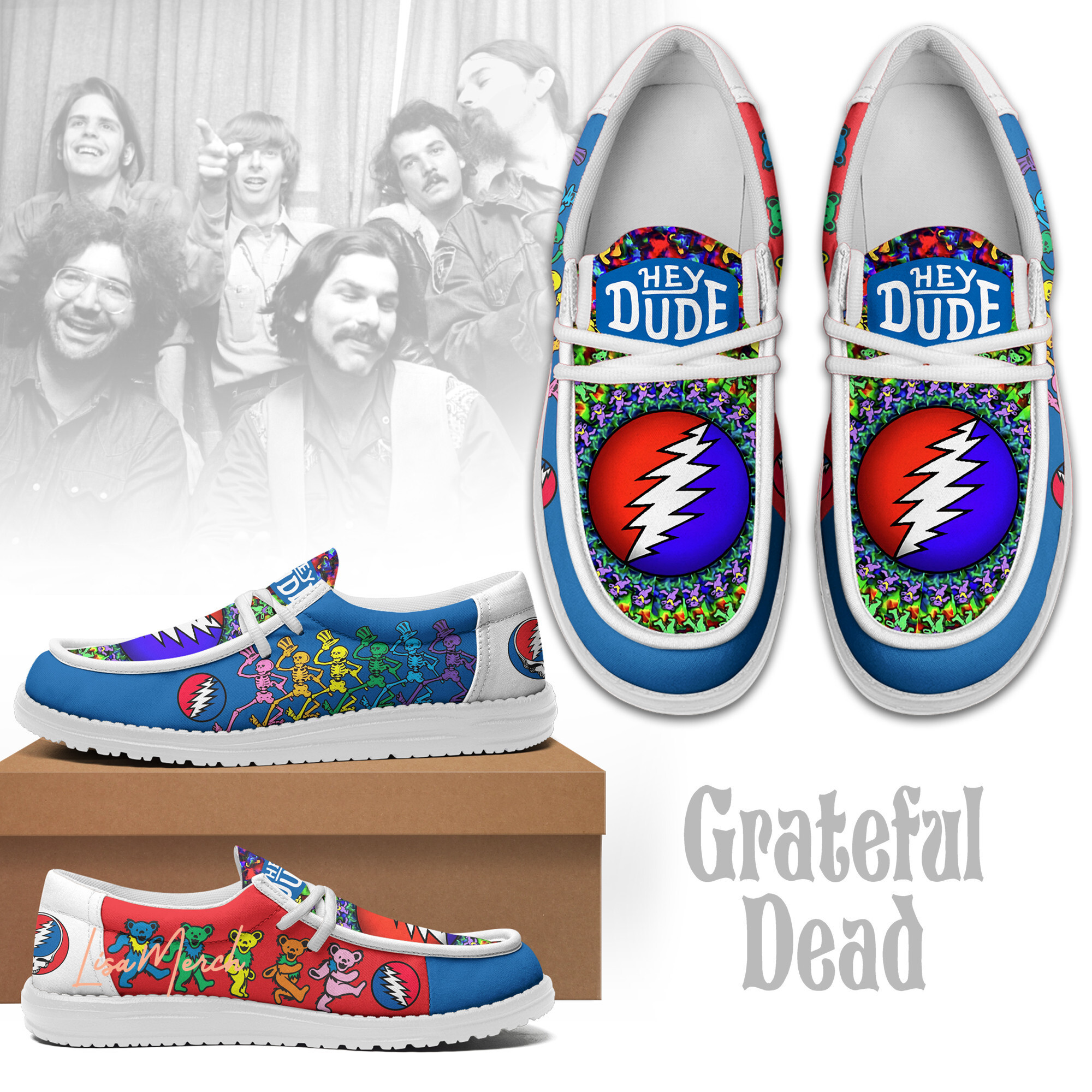 JWFancy Grateful Dead Hey Dude Shoes Wally Men's Lace Up Loafers Comfortable For Men And Women
