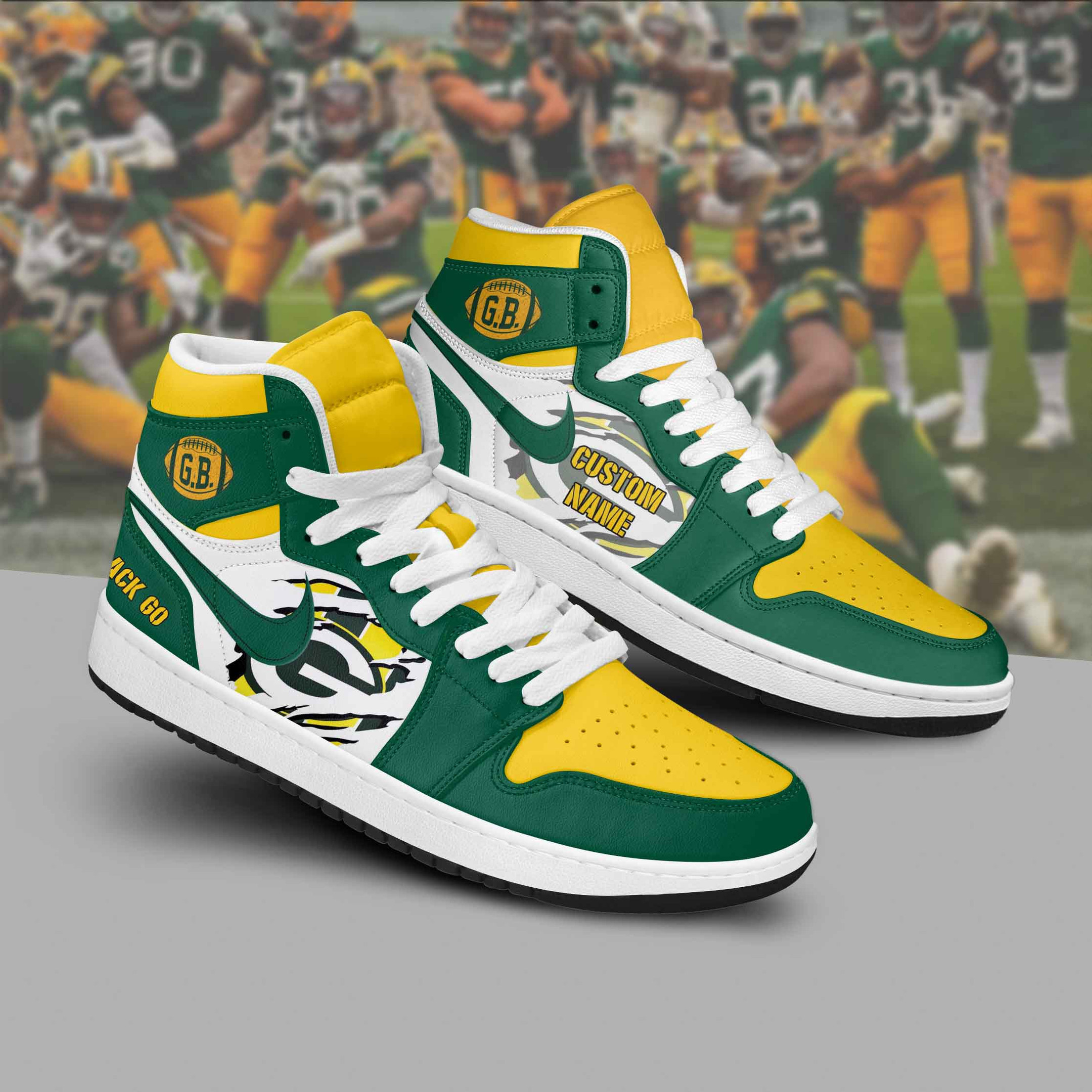 JWFancy Green Bay Packers AJ1 High Sneakers Shoes For Men And Women