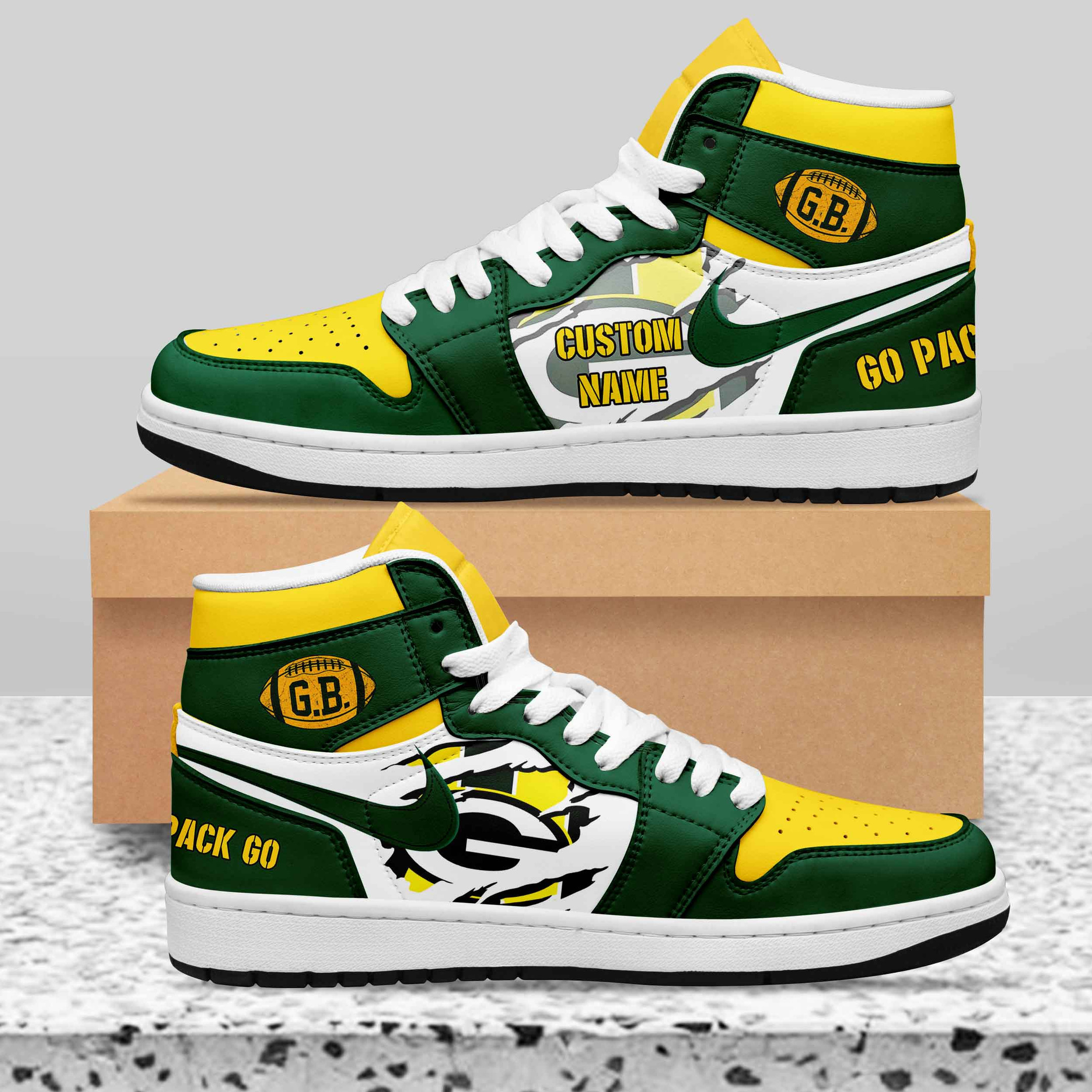 JWFancy Green Bay Packers AJ1 High Sneakers Shoes For Men And Women