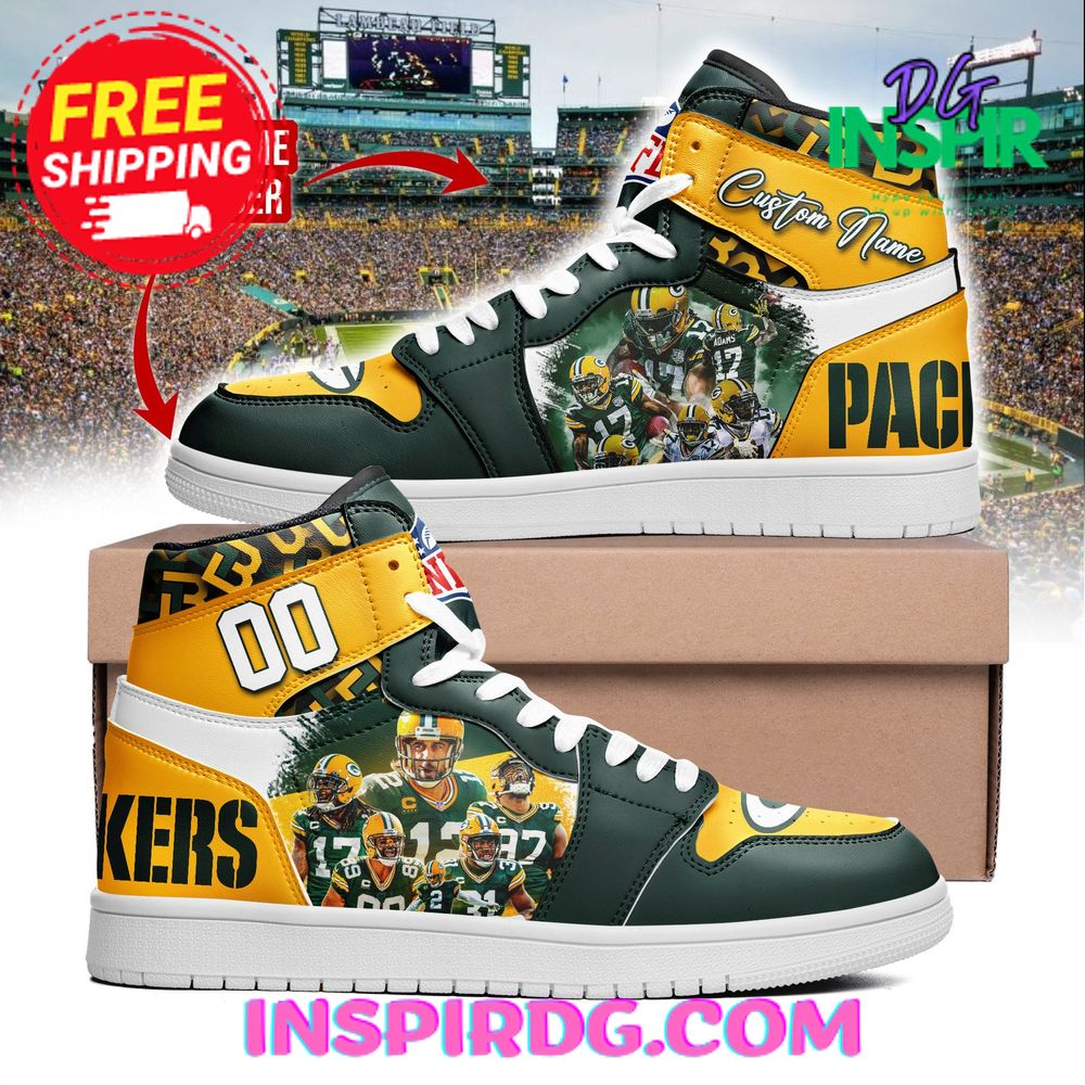 JWFancy Green Bay Packers AJ1 High Sneakers Shoes For Men And Women