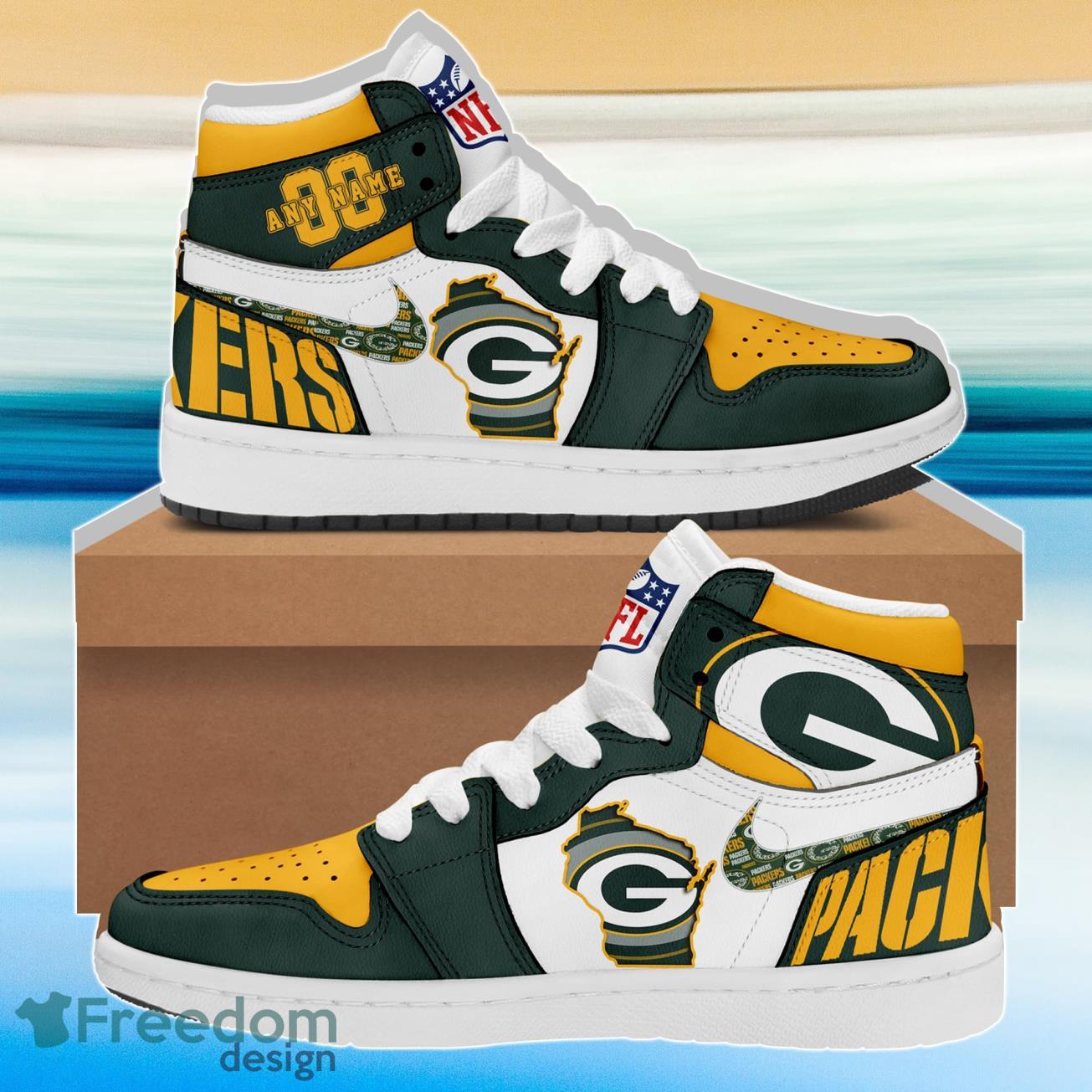 JWFancy Green Bay Packers AJ1 High Sneakers Shoes For Men And Women