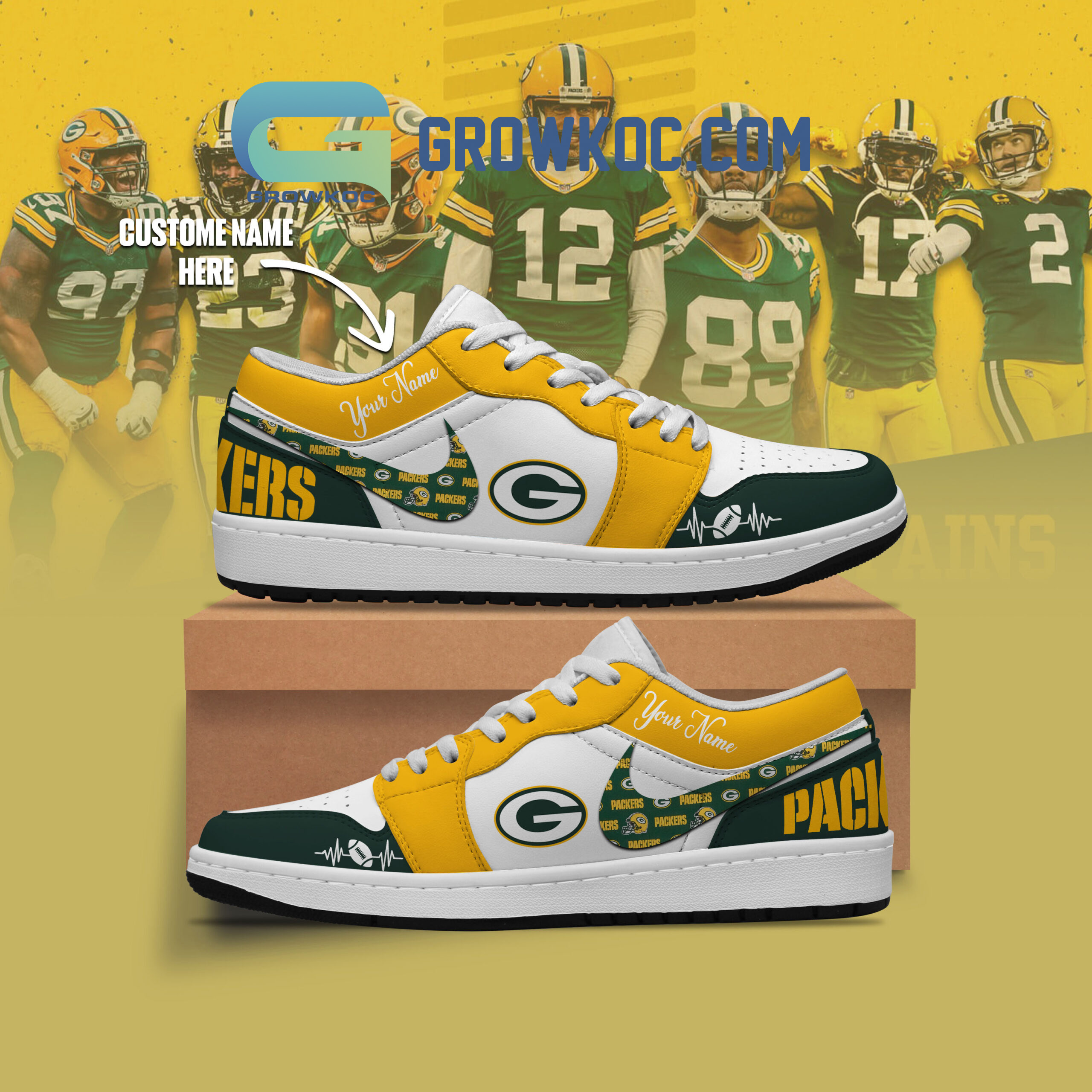 JWFancy Green Bay Packers AJ1 Low Sneakers Shoes For Men And Women
