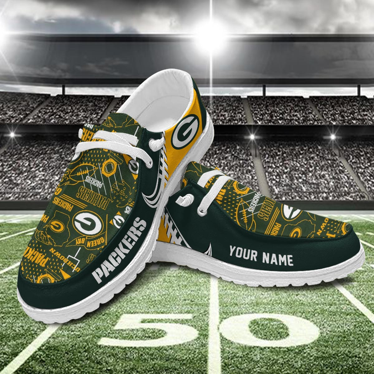 JWFancy Green Bay Packers Hey Dude Shoes Wally Men's Lace Up Loafers Comfortable For Men And Women