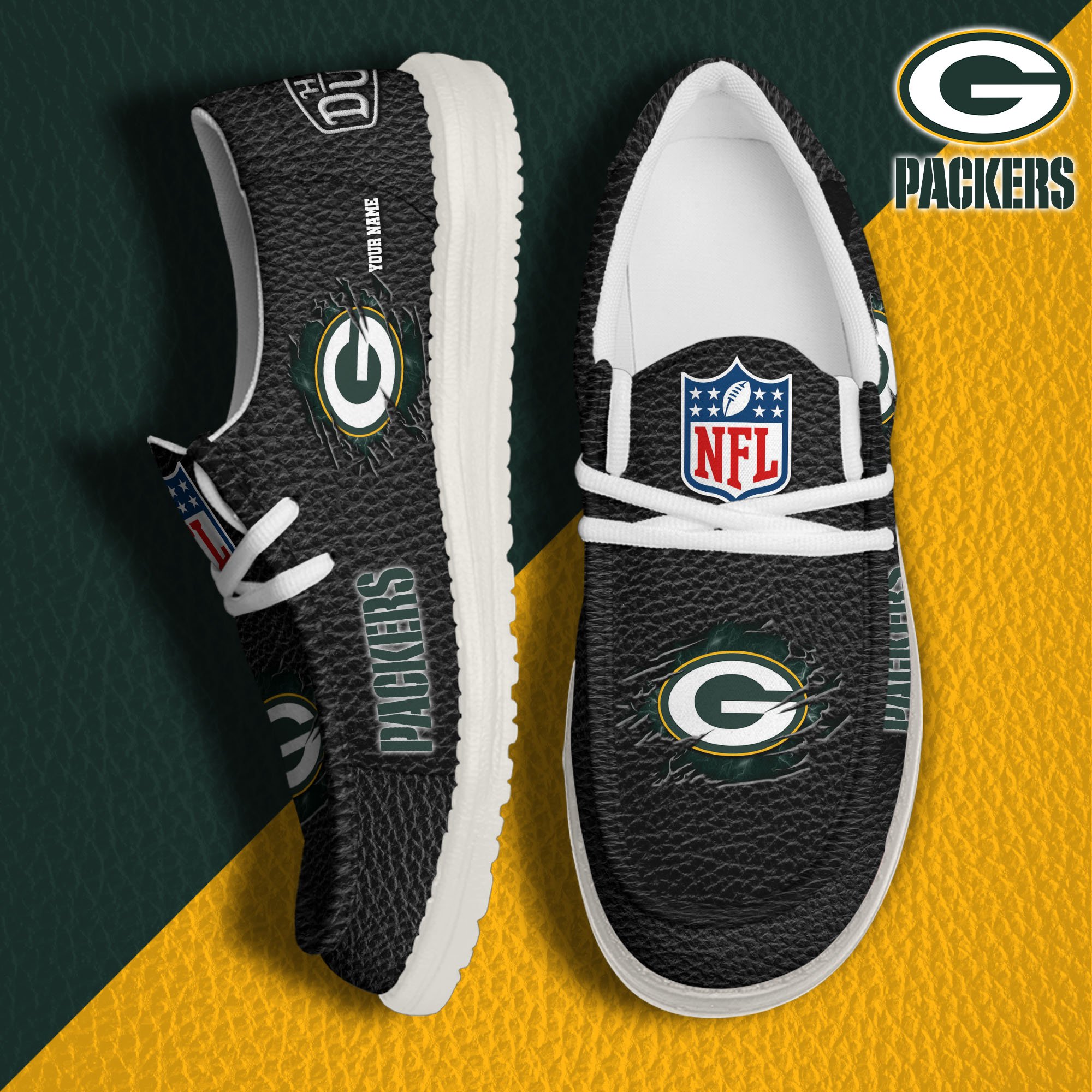 JWFancy Green Bay Packers Hey Dude Shoes Wally Men's Lace Up Loafers Comfortable For Men And Women