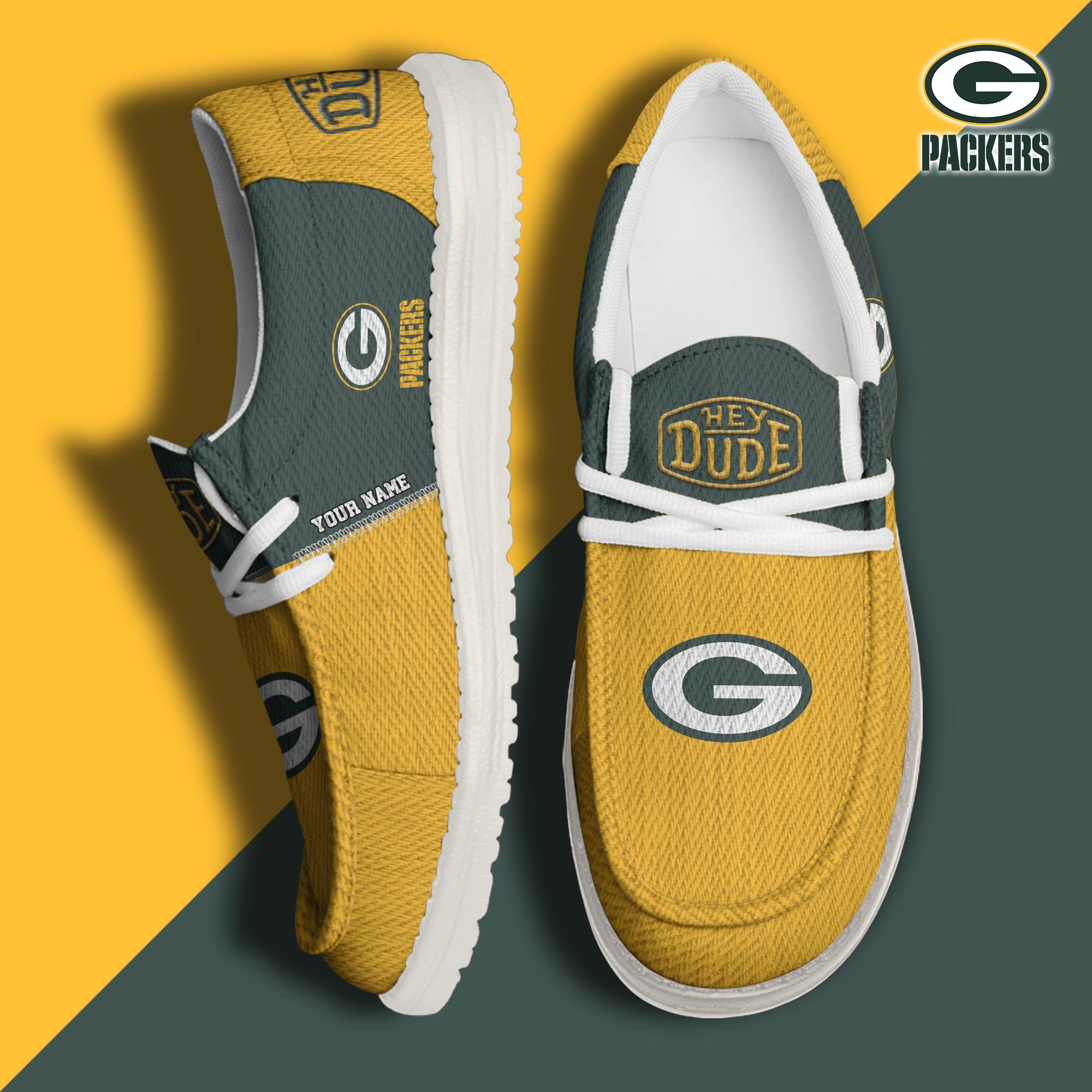 JWFancy Green Bay Packers Hey Dude Shoes Wally Men's Lace Up Loafers Comfortable For Men And Women