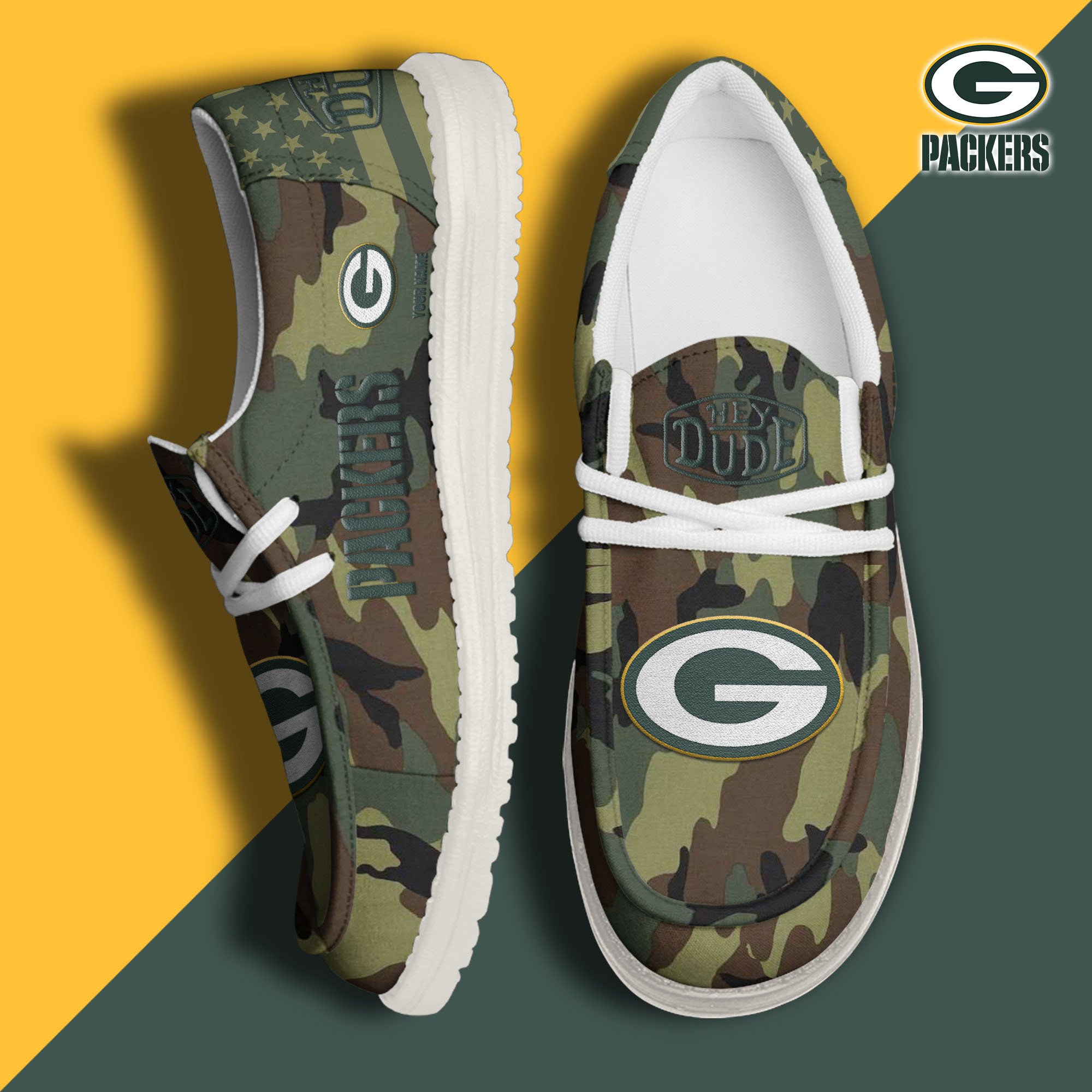 JWFancy Green Bay Packers Hey Dude Shoes Wally Men's Lace Up Loafers Comfortable For Men And Women