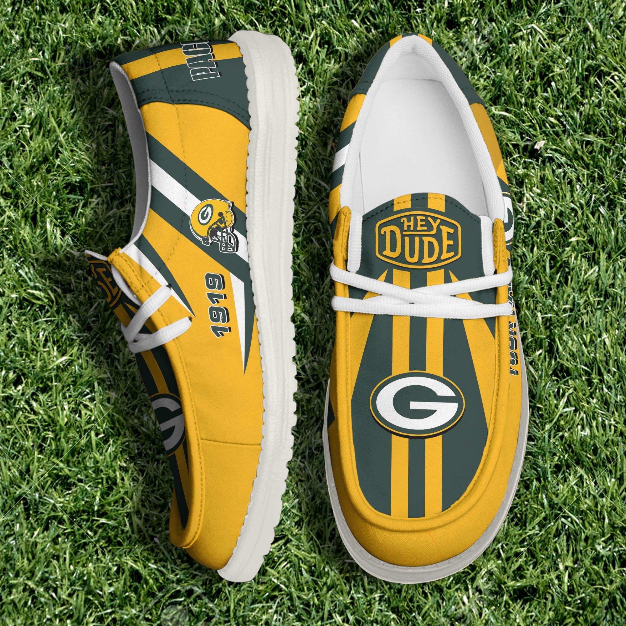 JWFancy Green Bay Packers Hey Dude Shoes Wally Men's Lace Up Loafers Comfortable For Men And Women
