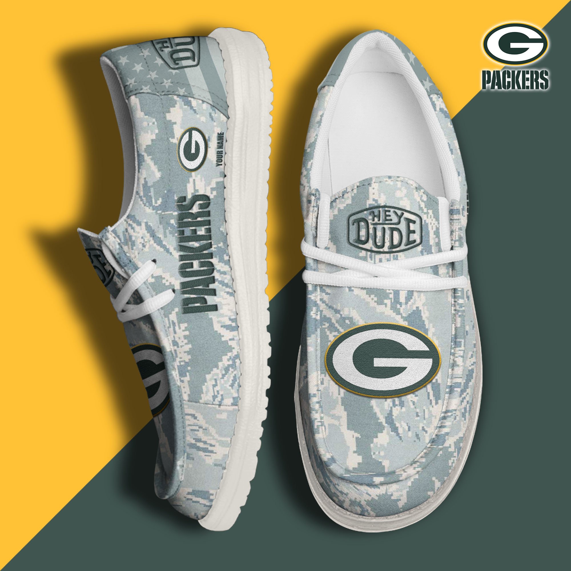 JWFancy Green Bay Packers Hey Dude Shoes Wally Men's Lace Up Loafers Comfortable For Men And Women