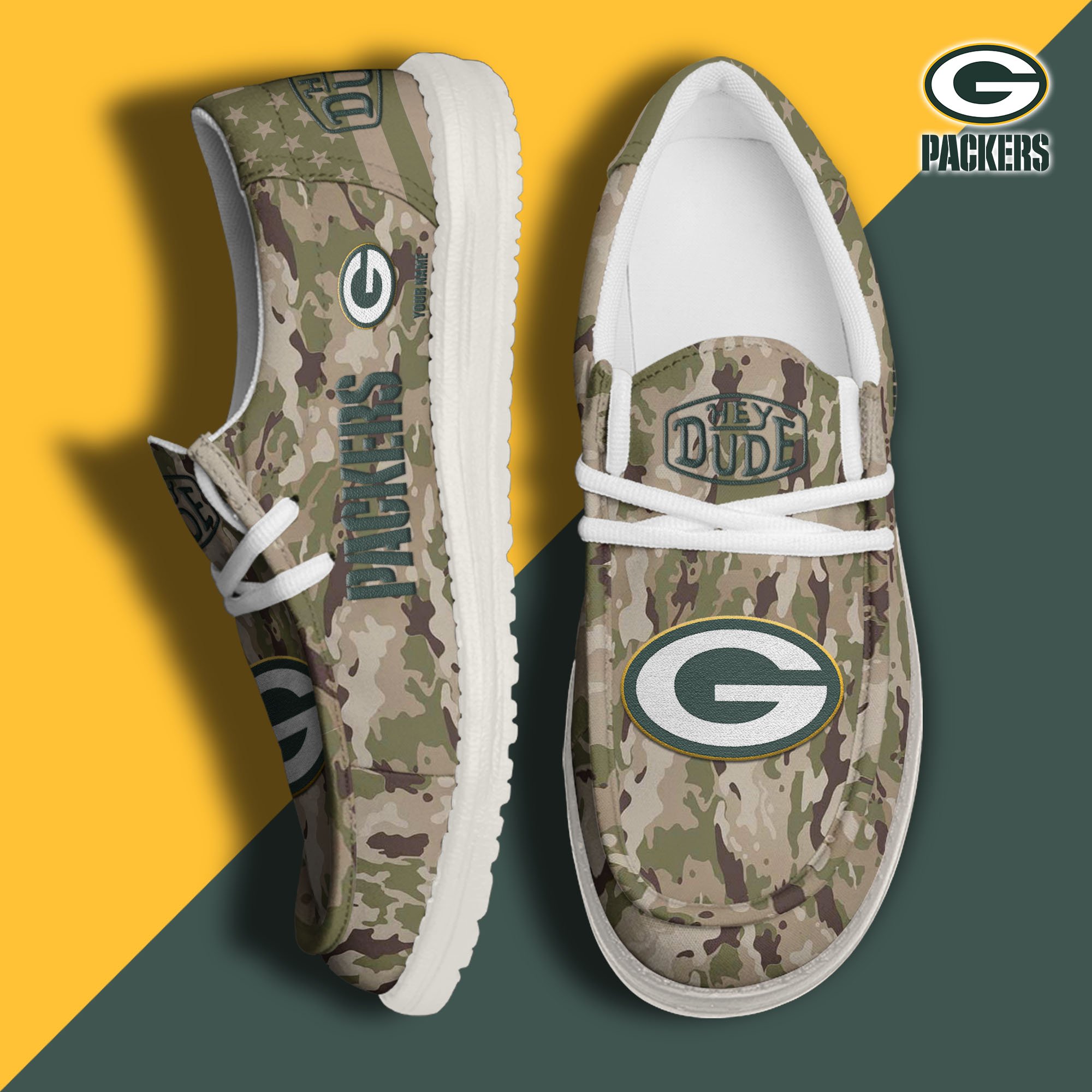 JWFancy Green Bay Packers Hey Dude Shoes Wally Men's Lace Up Loafers Comfortable For Men And Women