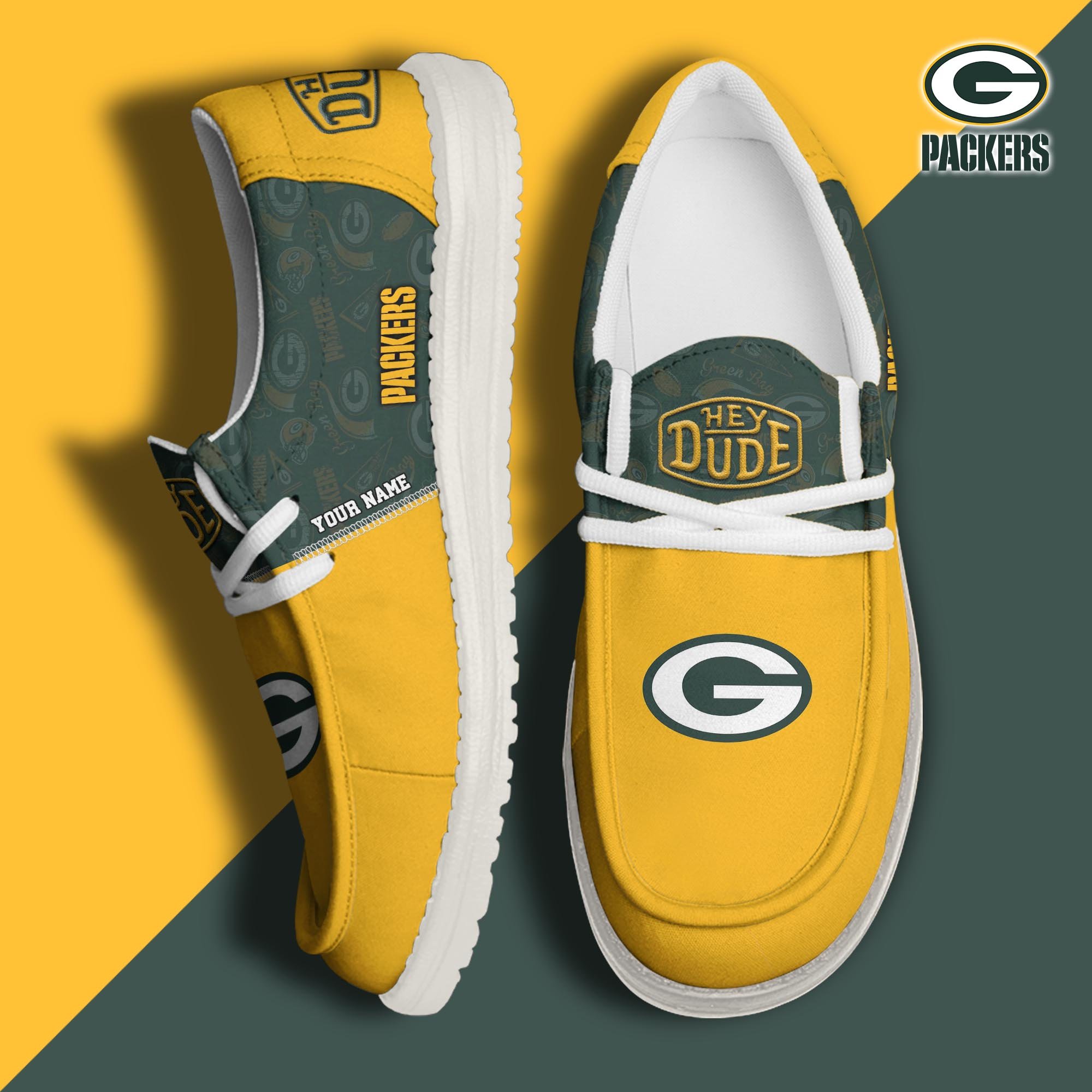 JWFancy Green Bay Packers Hey Dude Shoes Wally Men's Lace Up Loafers Comfortable For Men And Women