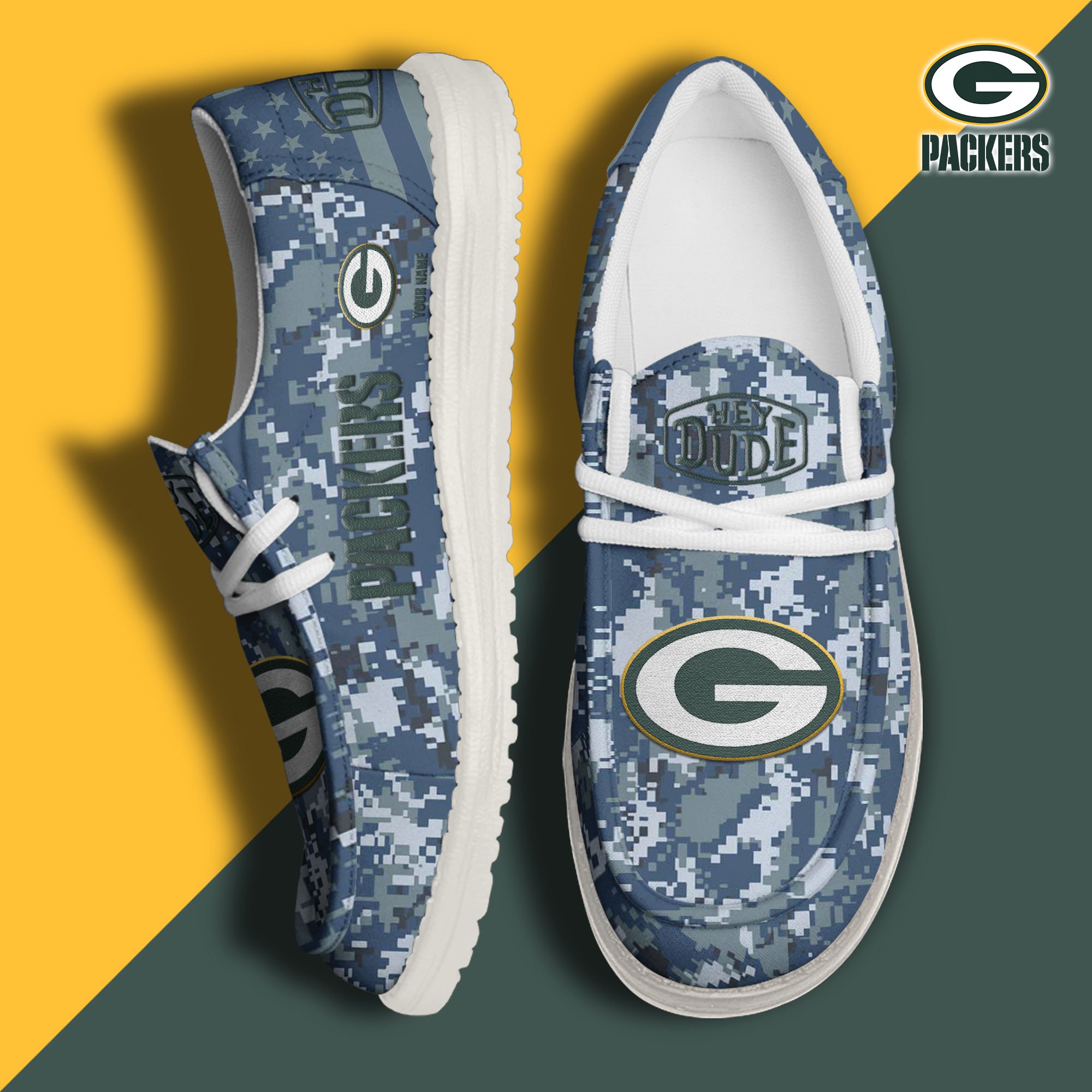 JWFancy Green Bay Packers Hey Dude Shoes Wally Men's Lace Up Loafers Comfortable For Men And Women