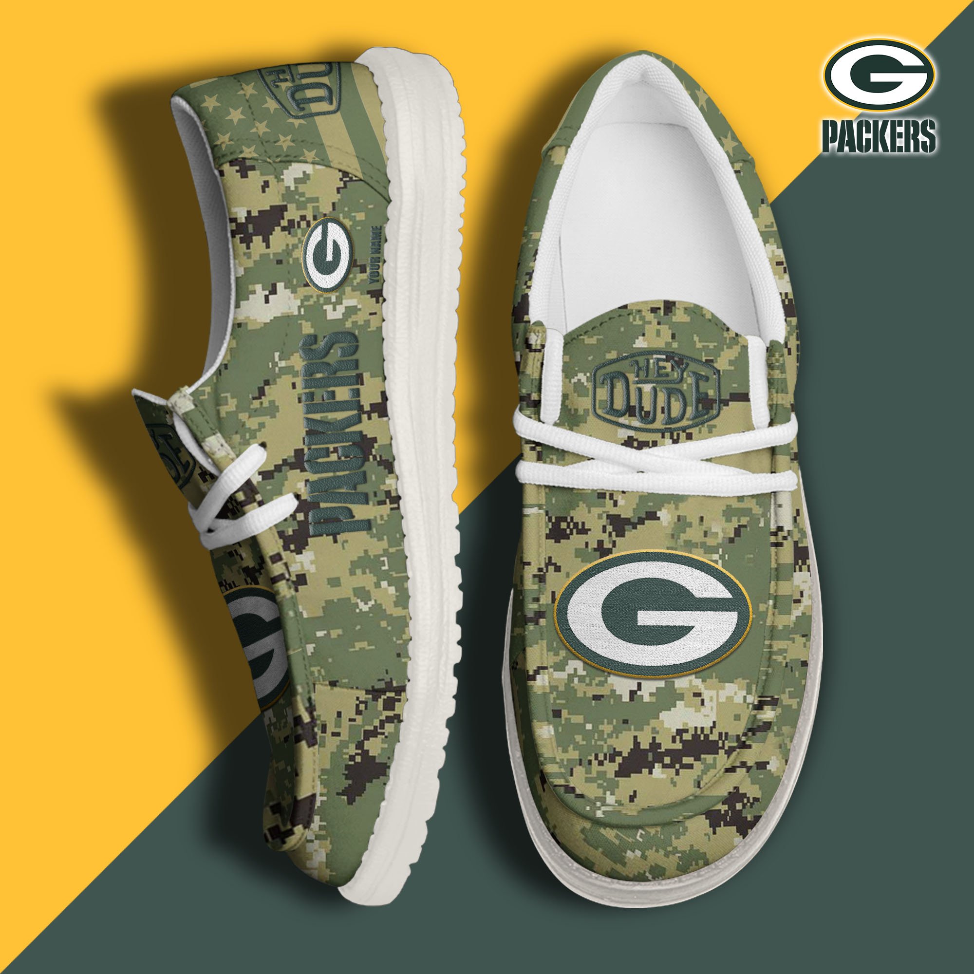JWFancy Green Bay Packers Hey Dude Shoes Wally Men's Lace Up Loafers Comfortable For Men And Women