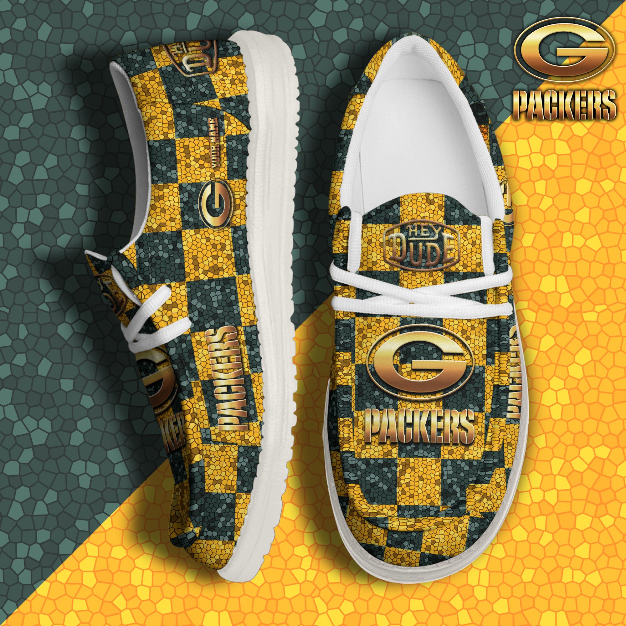 JWFancy Green Bay Packers Hey Dude Shoes Wally Men's Lace Up Loafers Comfortable For Men And Women