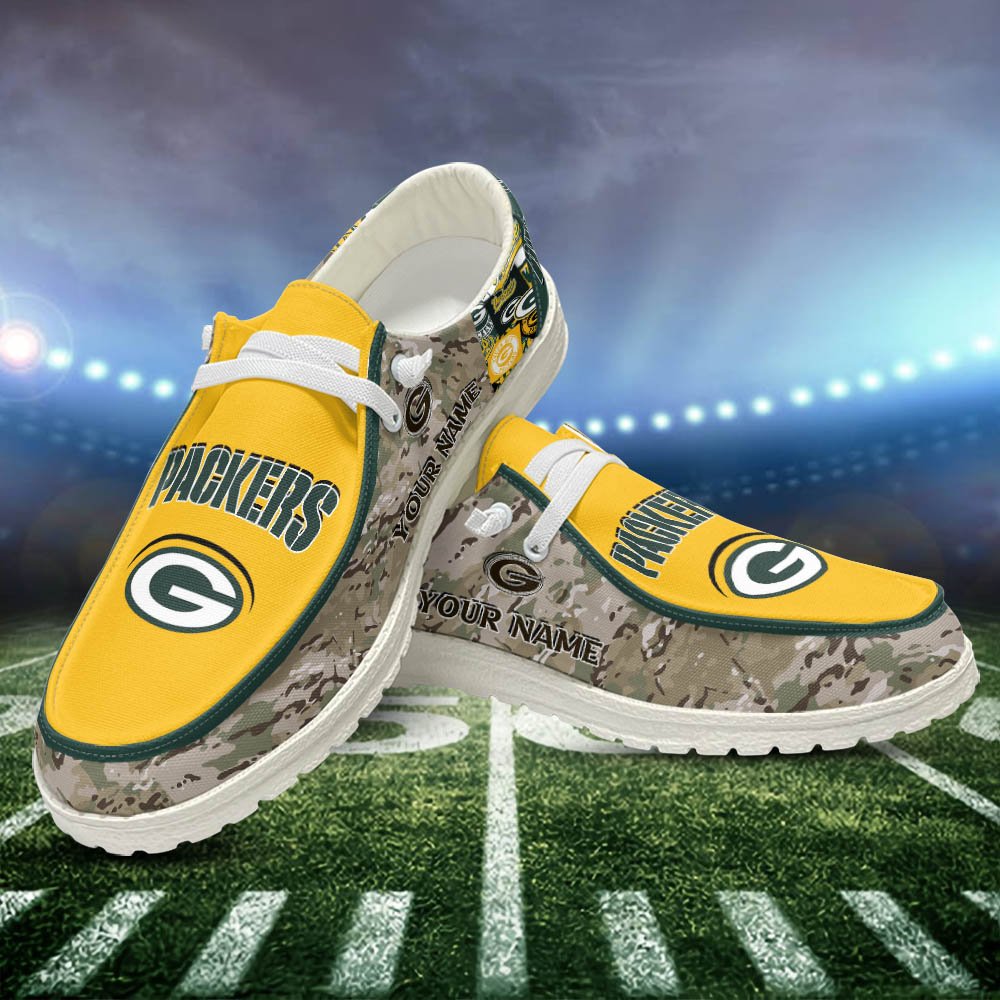 JWFancy Green Bay Packers Hey Dude Shoes Wally Men's Lace Up Loafers Comfortable For Men And Women