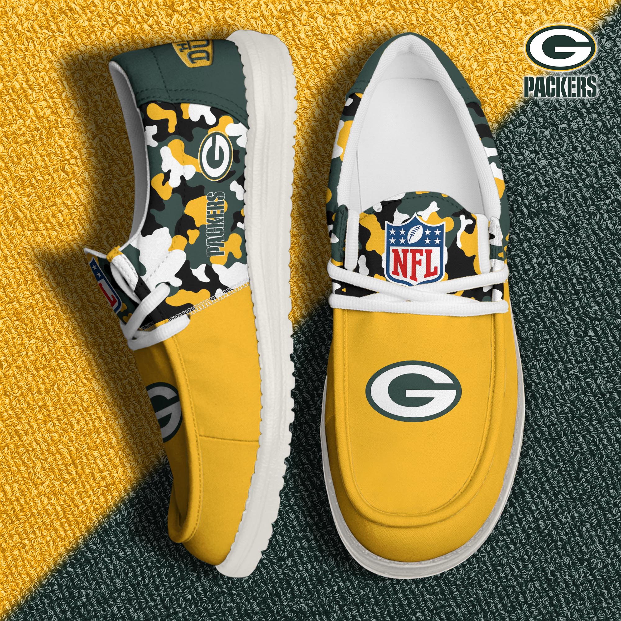 JWFancy Green Bay Packers Hey Dude Shoes Wally Men's Lace Up Loafers Comfortable For Men And Women