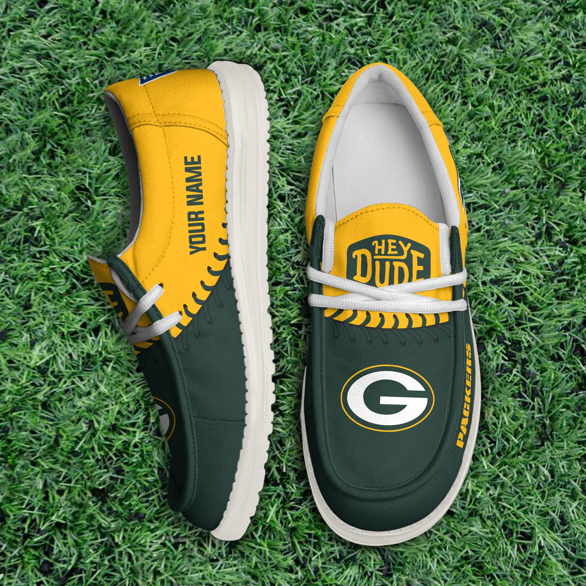 JWFancy Green Bay Packers Hey Dude Shoes Wally Men's Lace Up Loafers Comfortable For Men And Women