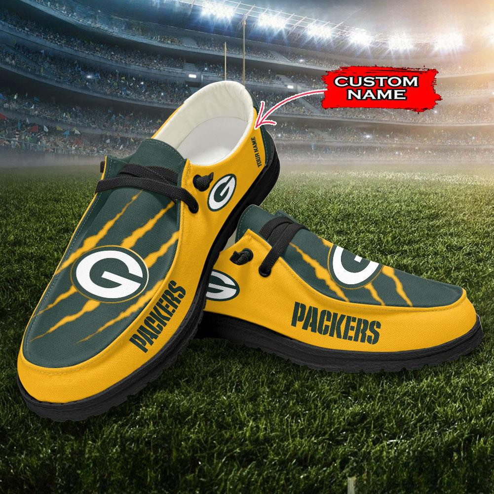 JWFancy Green Bay Packers Hey Dude Shoes Wally Men's Lace Up Loafers Comfortable For Men And Women