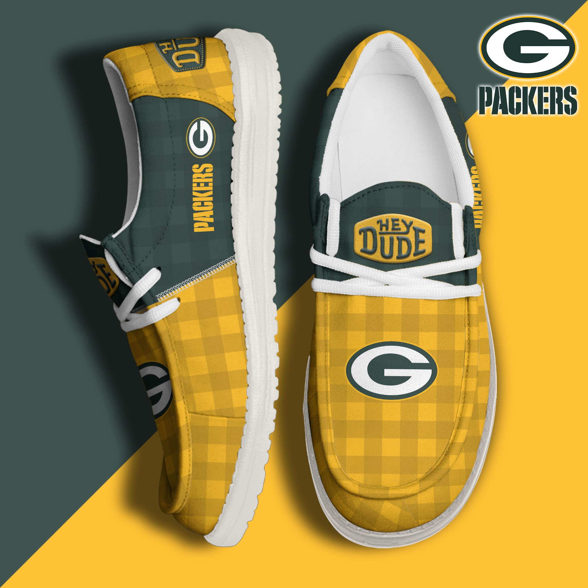 JWFancy Green Bay Packers Hey Dude Shoes Wally Men's Lace Up Loafers Comfortable For Men And Women