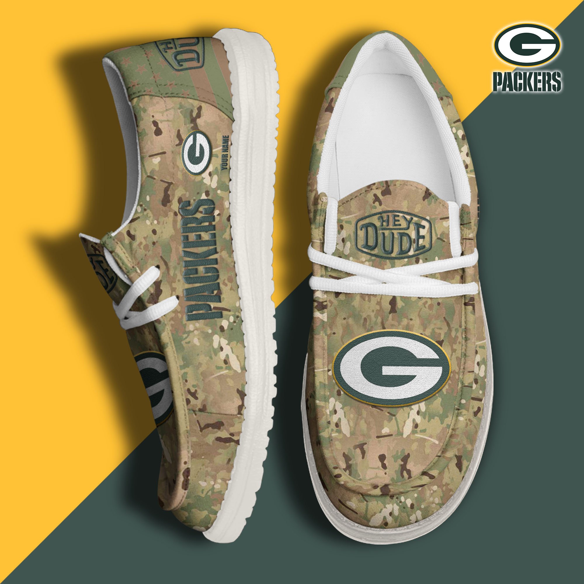 JWFancy Green Bay Packers Hey Dude Shoes Wally Men's Lace Up Loafers Comfortable For Men And Women