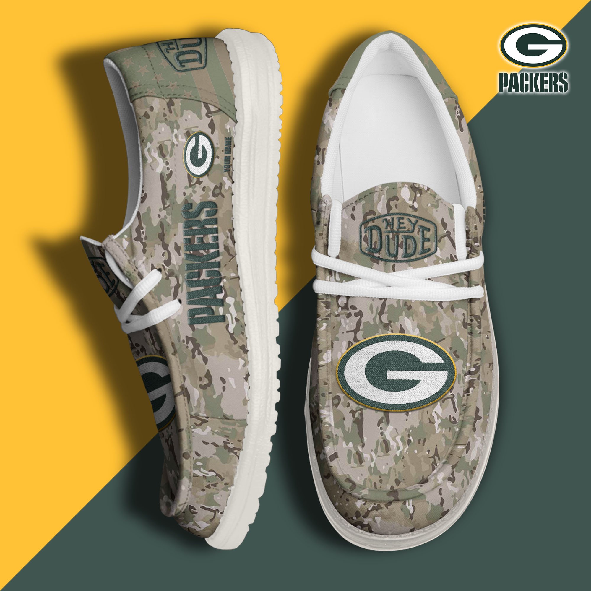 JWFancy Green Bay Packers Hey Dude Shoes Wally Men's Lace Up Loafers Comfortable For Men And Women