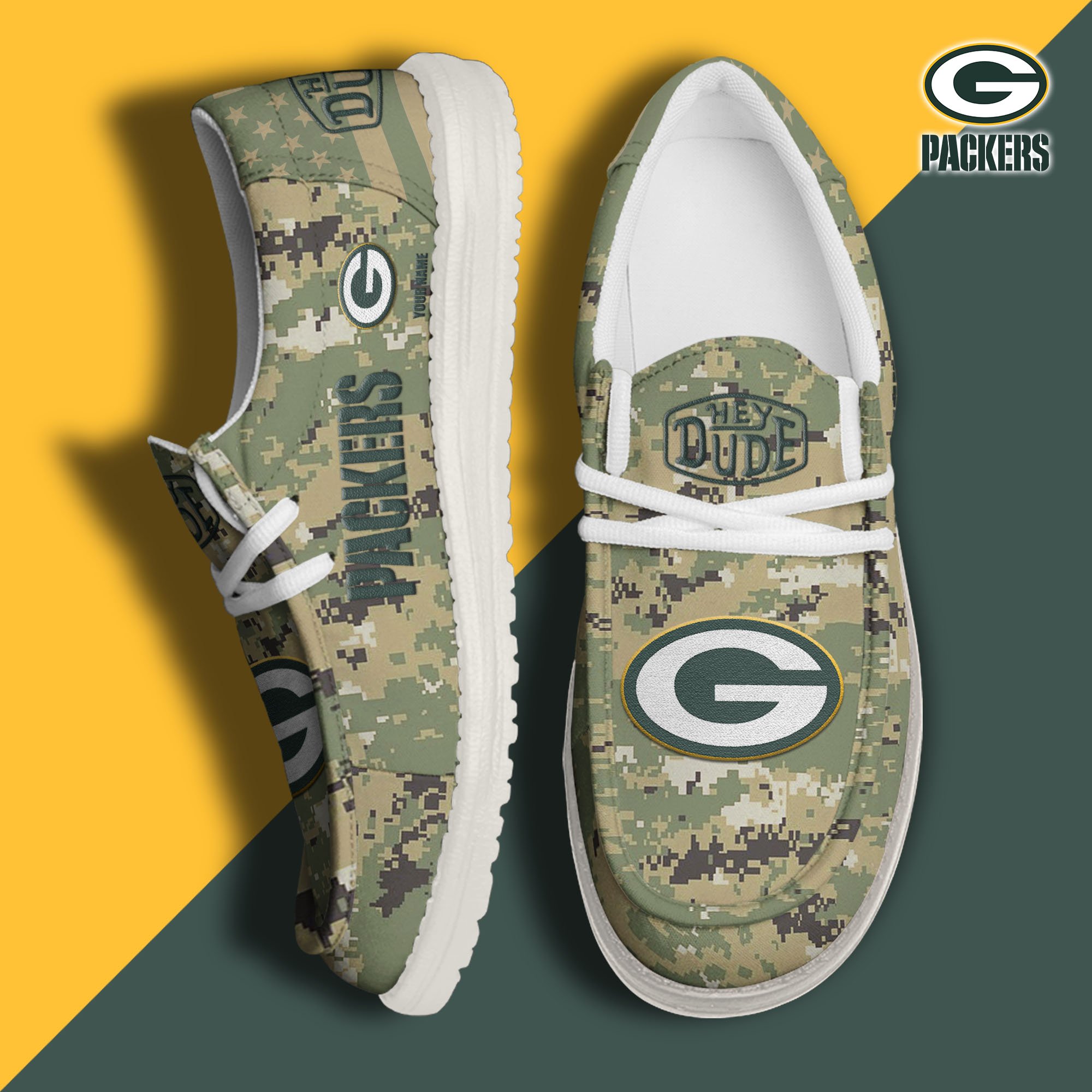 JWFancy Green Bay Packers Hey Dude Shoes Wally Men's Lace Up Loafers Comfortable For Men And Women