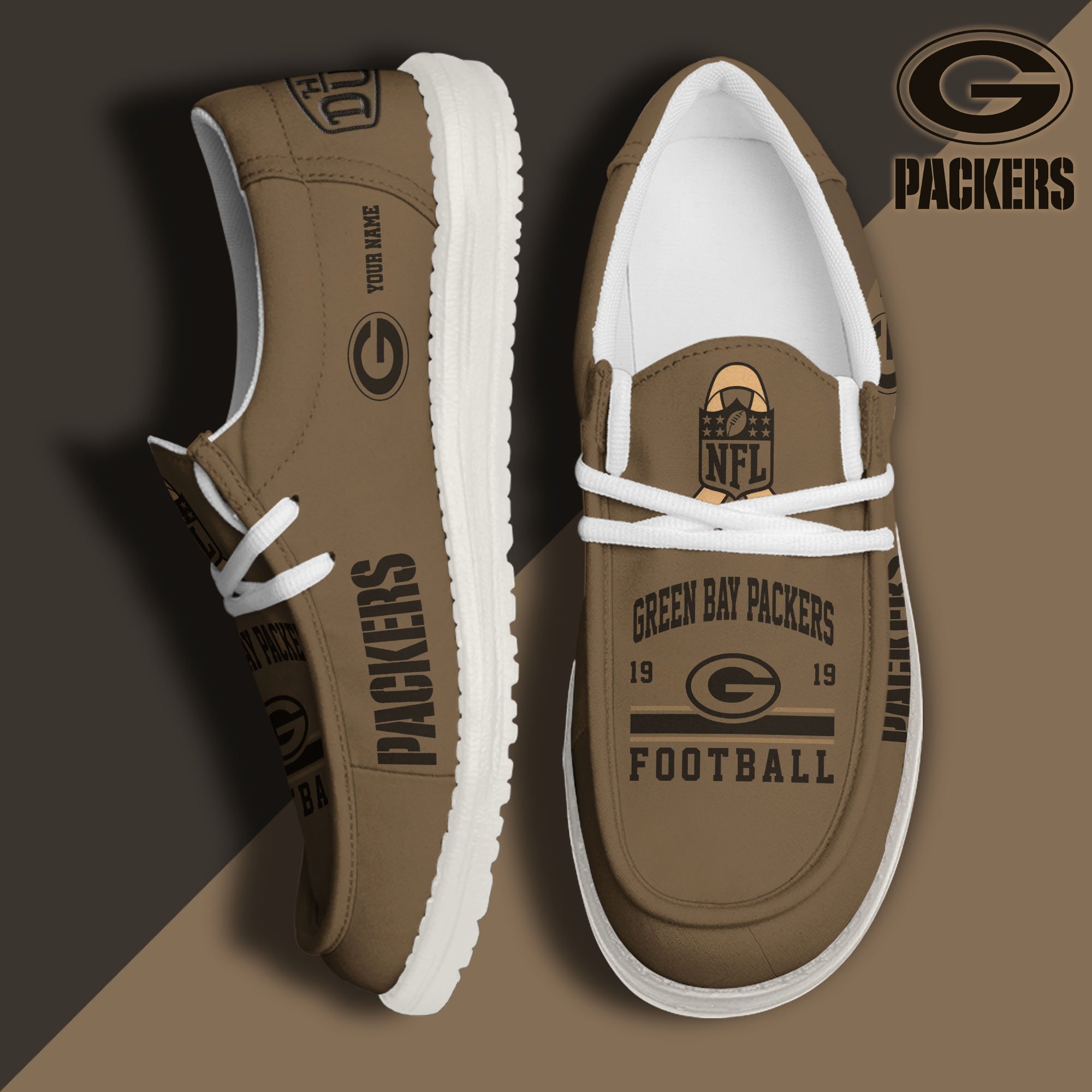 JWFancy Green Bay Packers Hey Dude Shoes Wally Men's Lace Up Loafers Comfortable For Men And Women