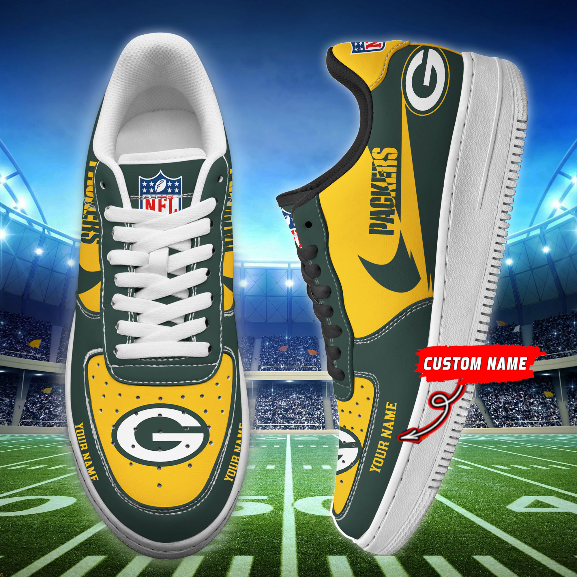 JWFancy Green Bay Packers NFL Air Low-Top Sneakers Shoes For Men And Women