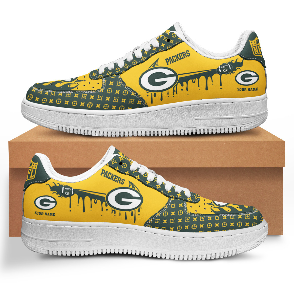 JWFancy Green Bay Packers NFL Air Low-Top Sneakers Shoes For Men And Women