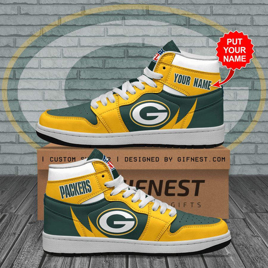 JWFancy Green Bay Packers NFL AJ1 High Sneakers Shoes For Men And Women