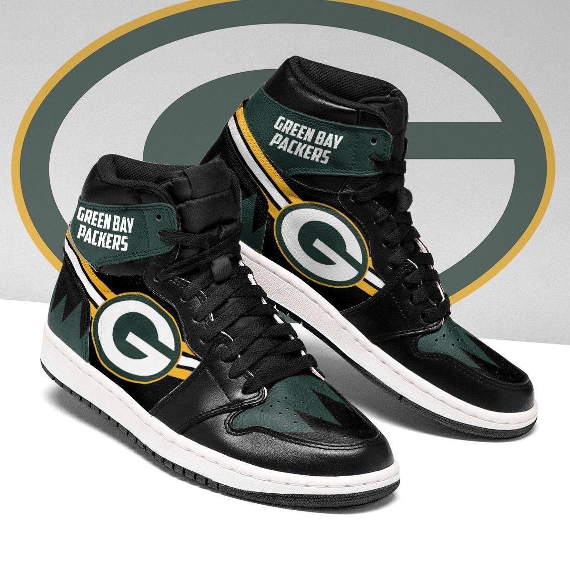 JWFancy Green Bay Packers NFL AJ1 High Sneakers Shoes For Men And Women