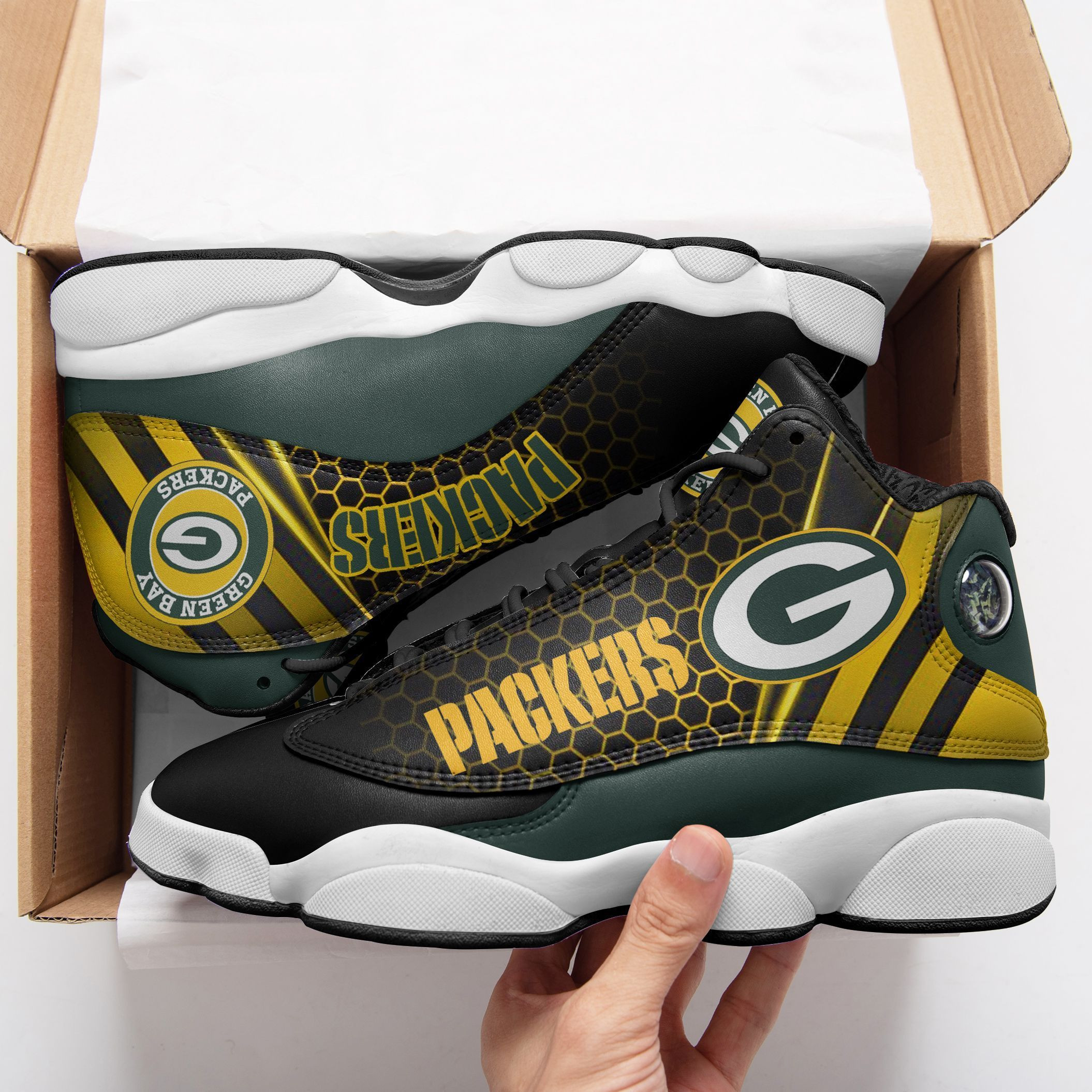 JWFancy Green Bay Packers NFL AJ13 Sneakers Shoes For Men And Women
