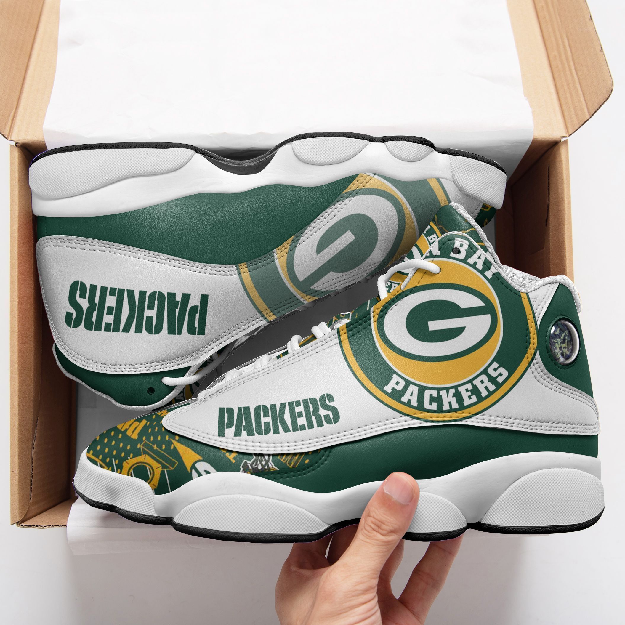 JWFancy Green Bay Packers NFL AJ13 Sneakers Shoes For Men And Women