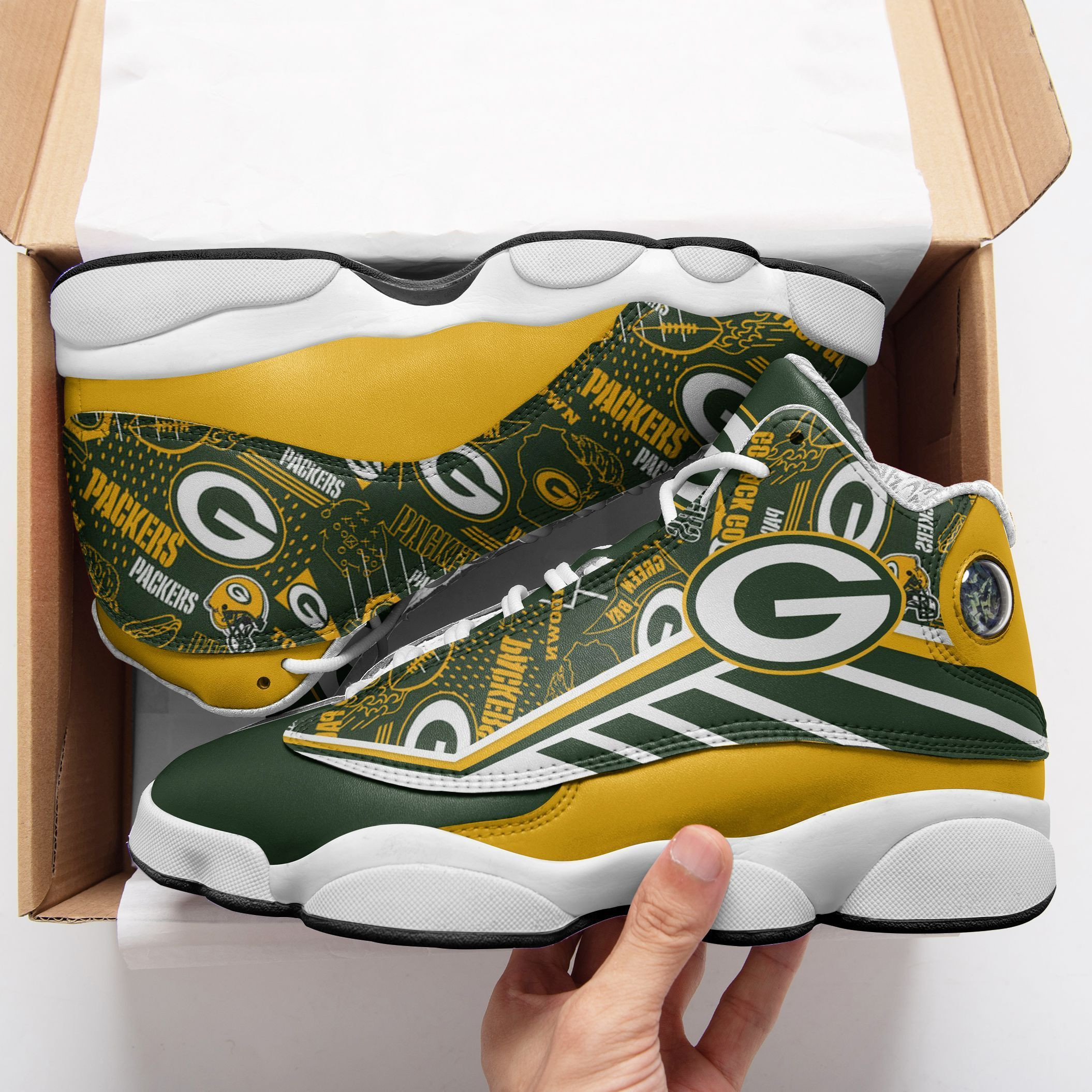 JWFancy Green Bay Packers NFL AJ13 Sneakers Shoes For Men And Women