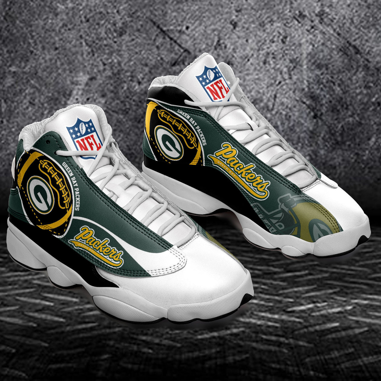 JWFancy Green Bay Packers NFL AJ13 Sneakers Shoes For Men And Women