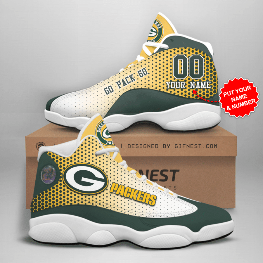 JWFancy Green Bay Packers NFL AJ13 Sneakers Shoes For Men And Women