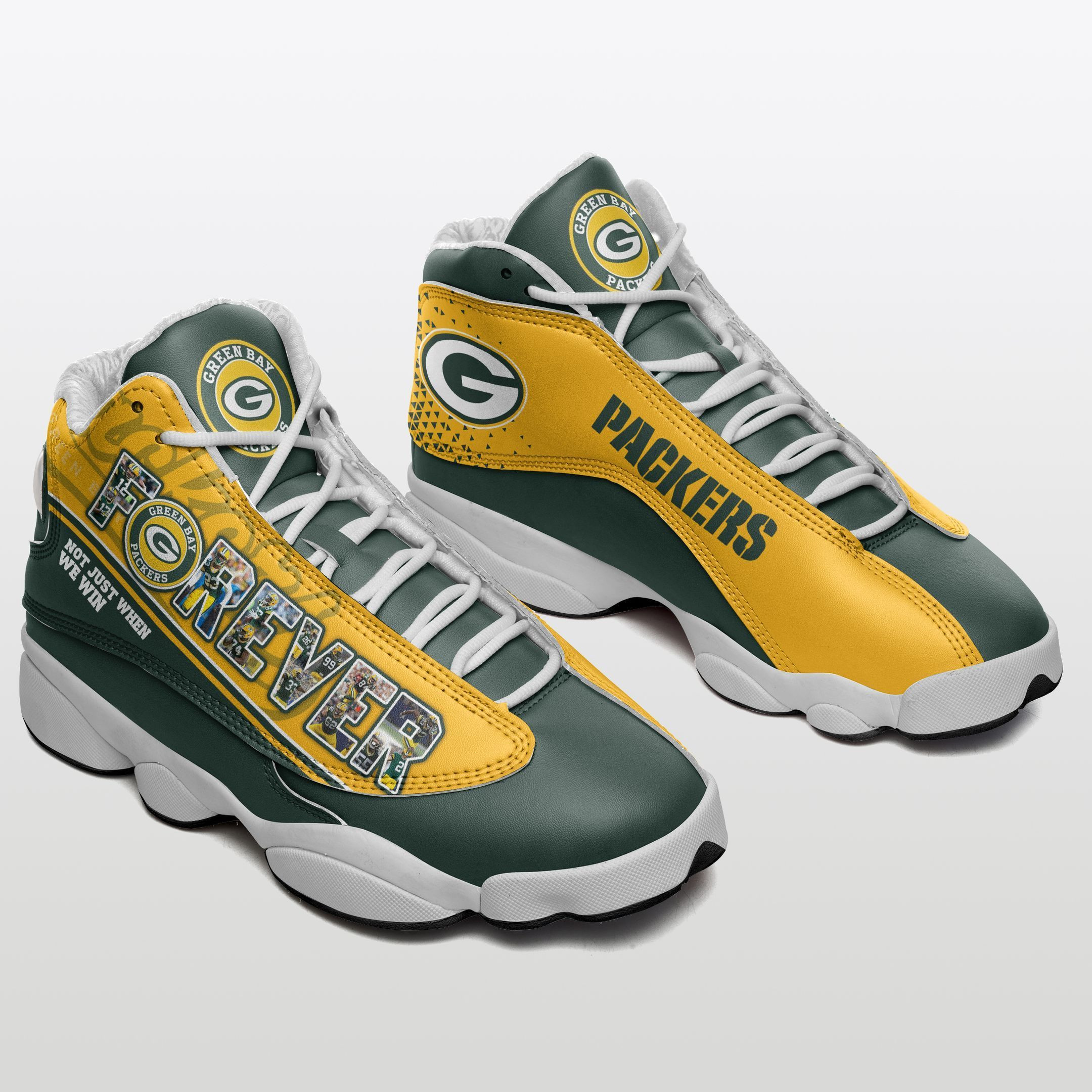 JWFancy Green Bay Packers NFL AJ13 Sneakers Shoes For Men And Women