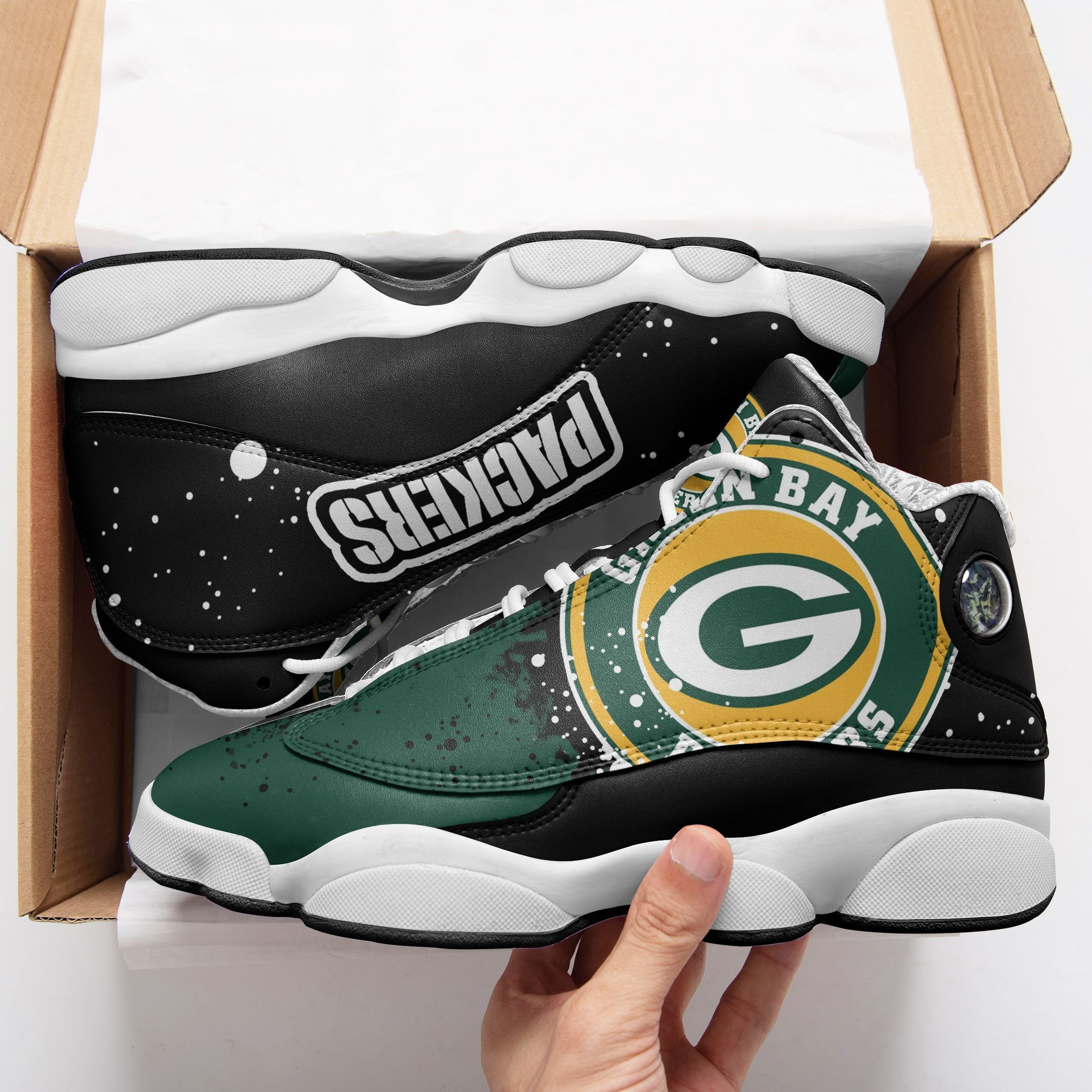 JWFancy Green Bay Packers NFL AJ13 Sneakers Shoes For Men And Women