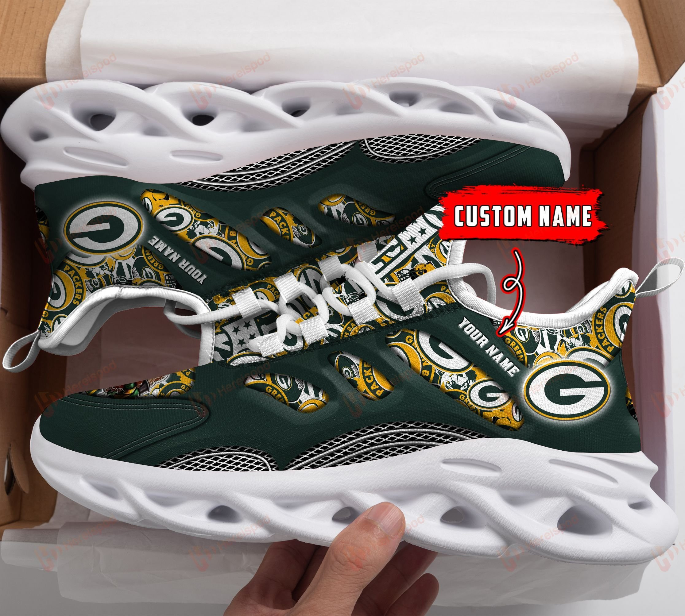 JWFancy Green Bay Packers NFL Max Soul Shoes Sneakers For Men And Women