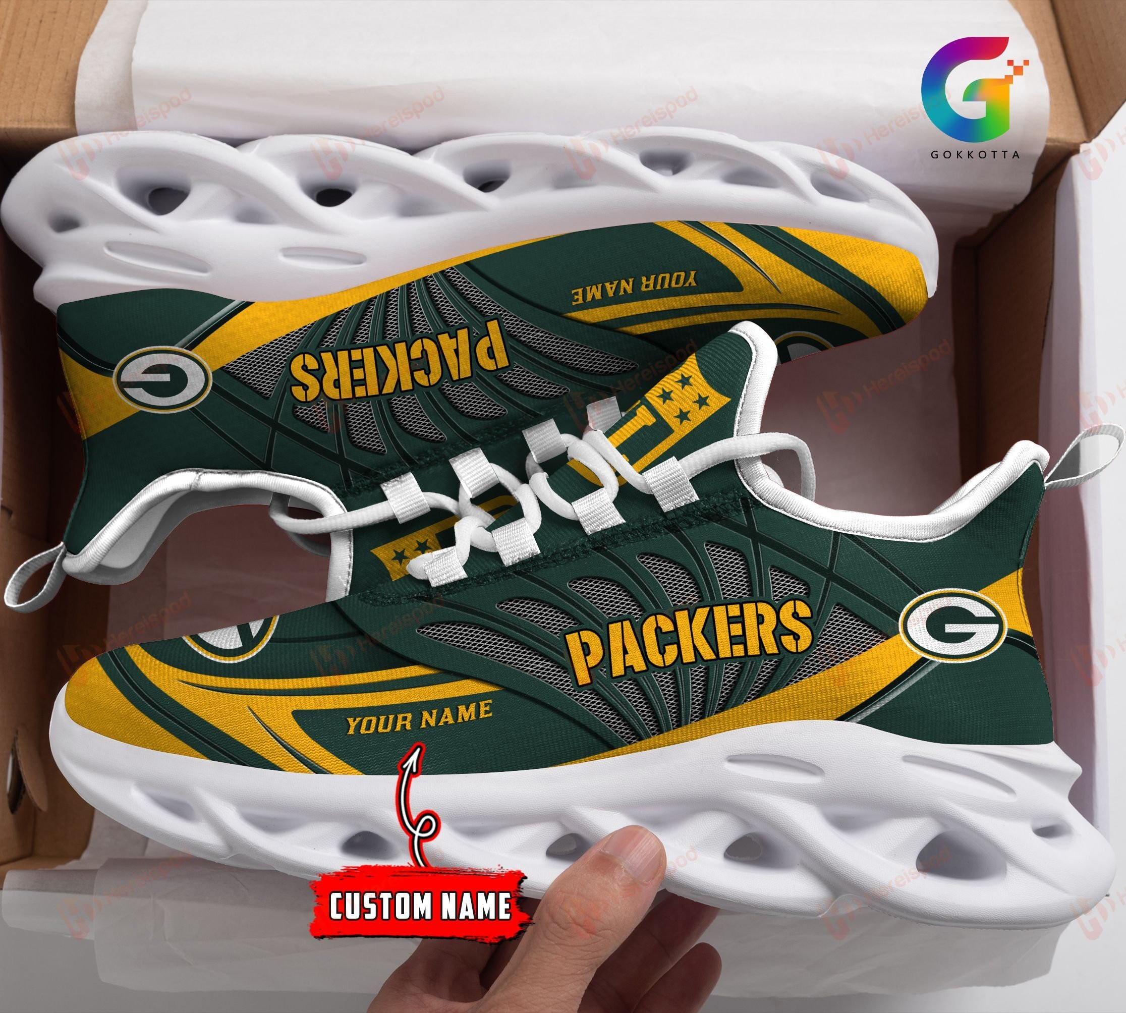 JWFancy Green Bay Packers NFL Max Soul Shoes Sneakers For Men And Women