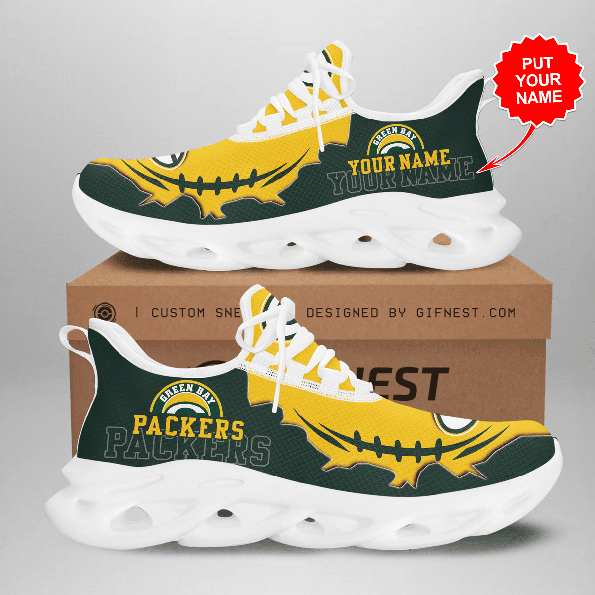 JWFancy Green Bay Packers NFL Max Soul Shoes Sneakers For Men And Women