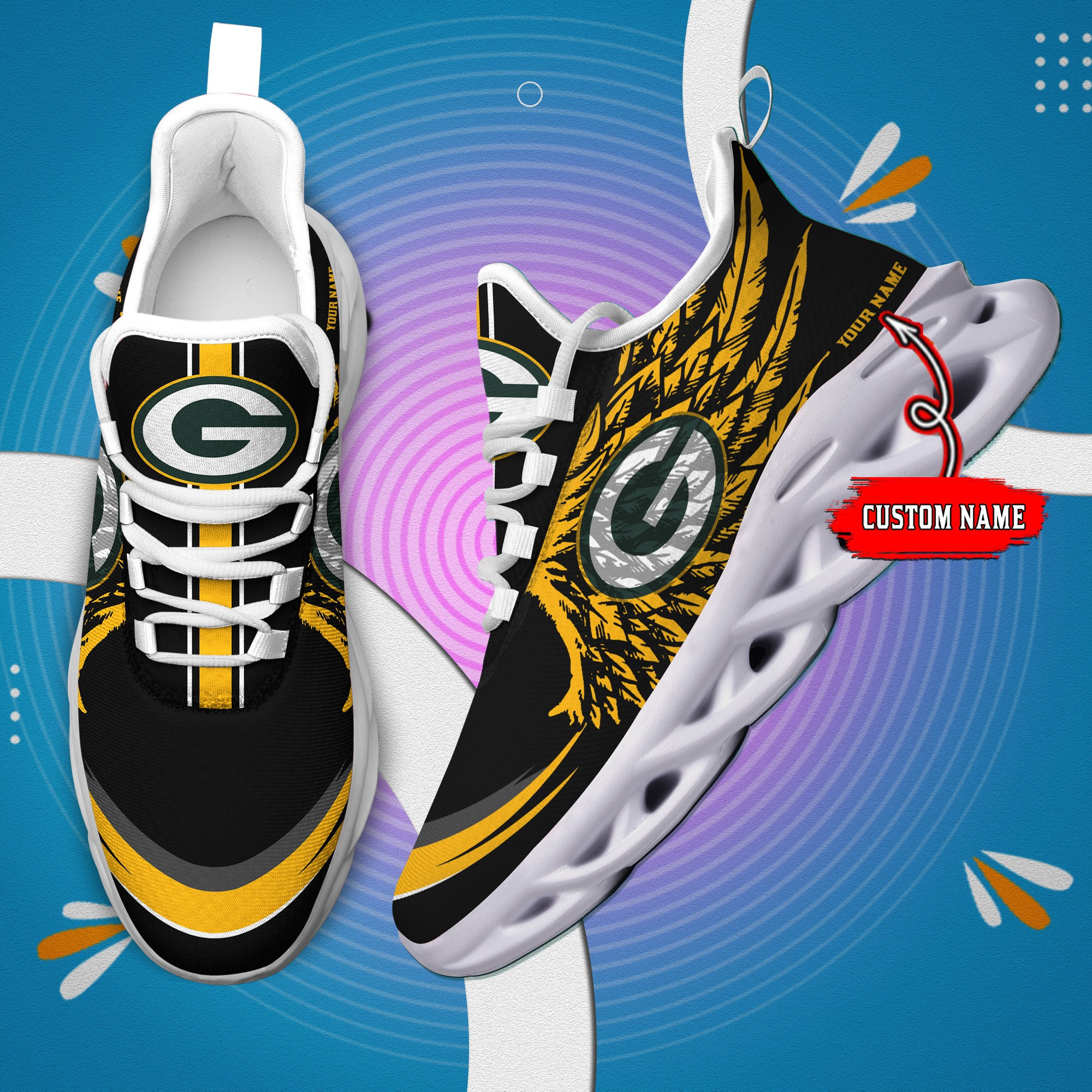 JWFancy Green Bay Packers NFL Max Soul Shoes Sneakers For Men And Women