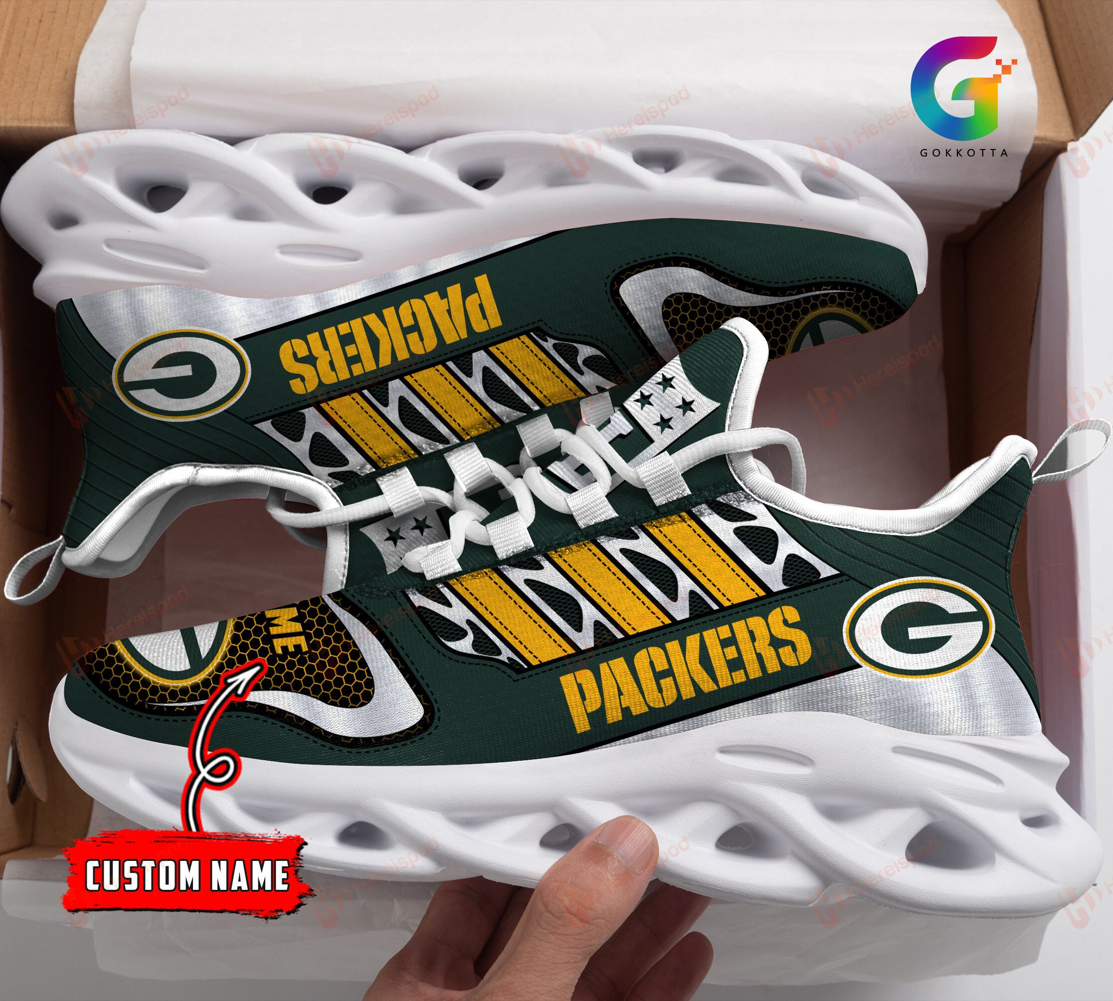 JWFancy Green Bay Packers NFL Max Soul Shoes Sneakers For Men And Women