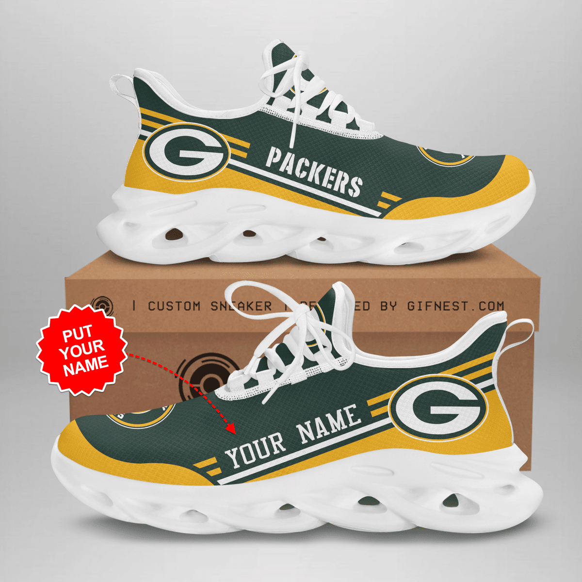 JWFancy Green Bay Packers NFL Max Soul Shoes Sneakers For Men And Women