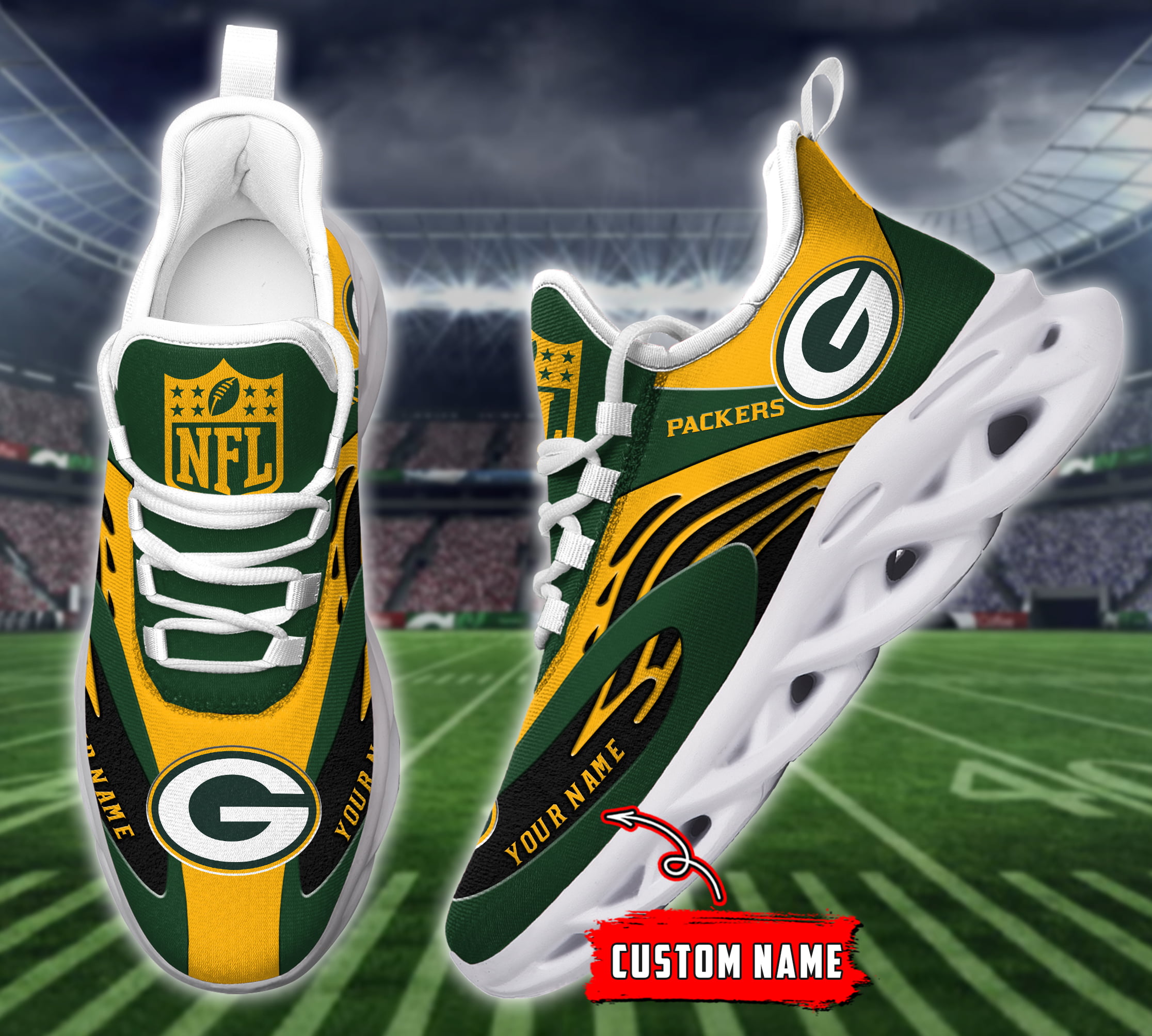 JWFancy Green Bay Packers NFL Max Soul Shoes Sneakers For Men And Women