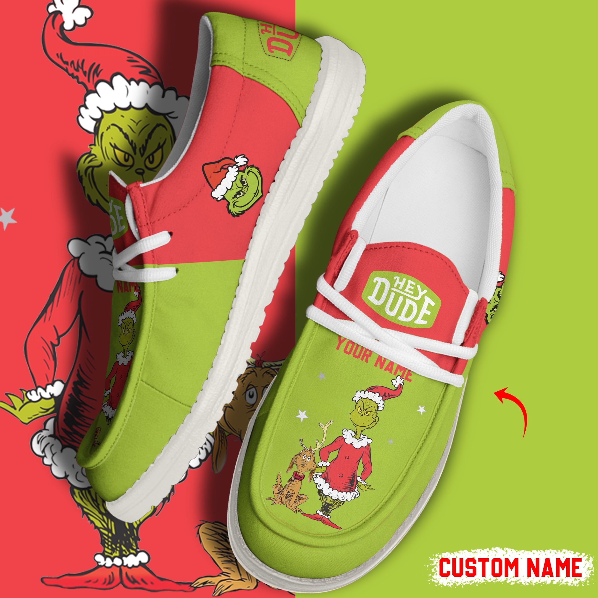JWFancy Grinch Hey Dude Shoes Wally Men's Lace Up Loafers Comfortable For Men And Women