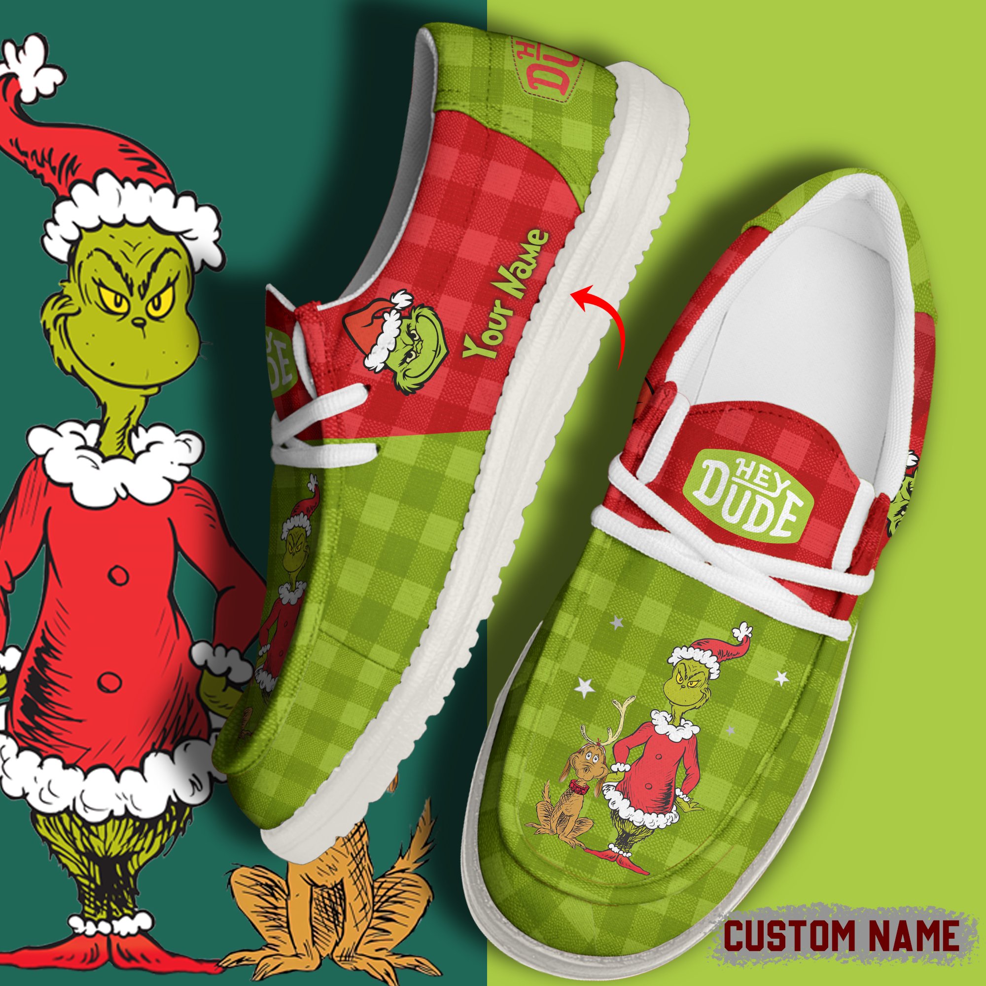 JWFancy Grinch Hey Dude Shoes Wally Men's Lace Up Loafers Comfortable For Men And Women