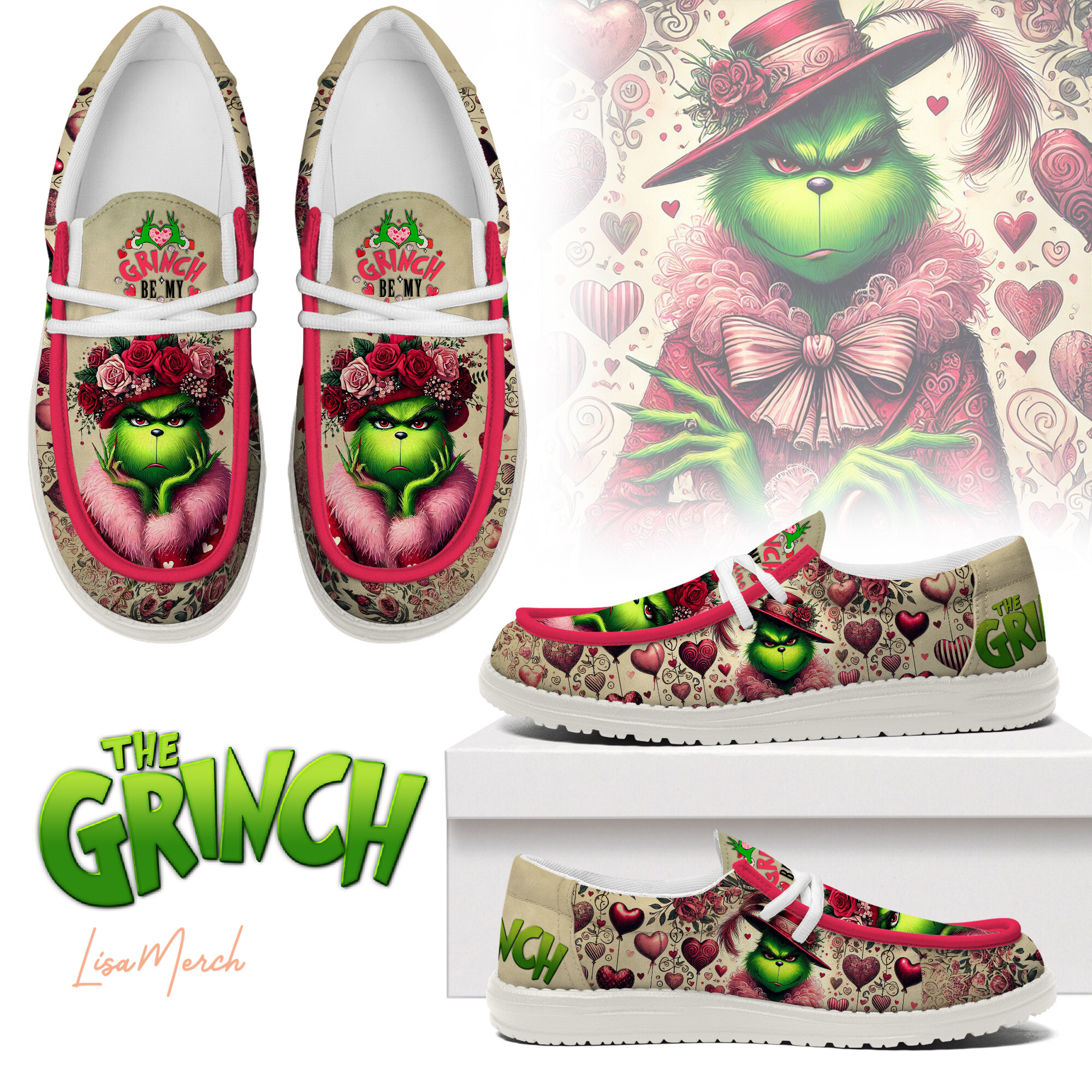 JWFancy Grinch Hey Dude Shoes Wally Men's Lace Up Loafers Comfortable For Men And Women